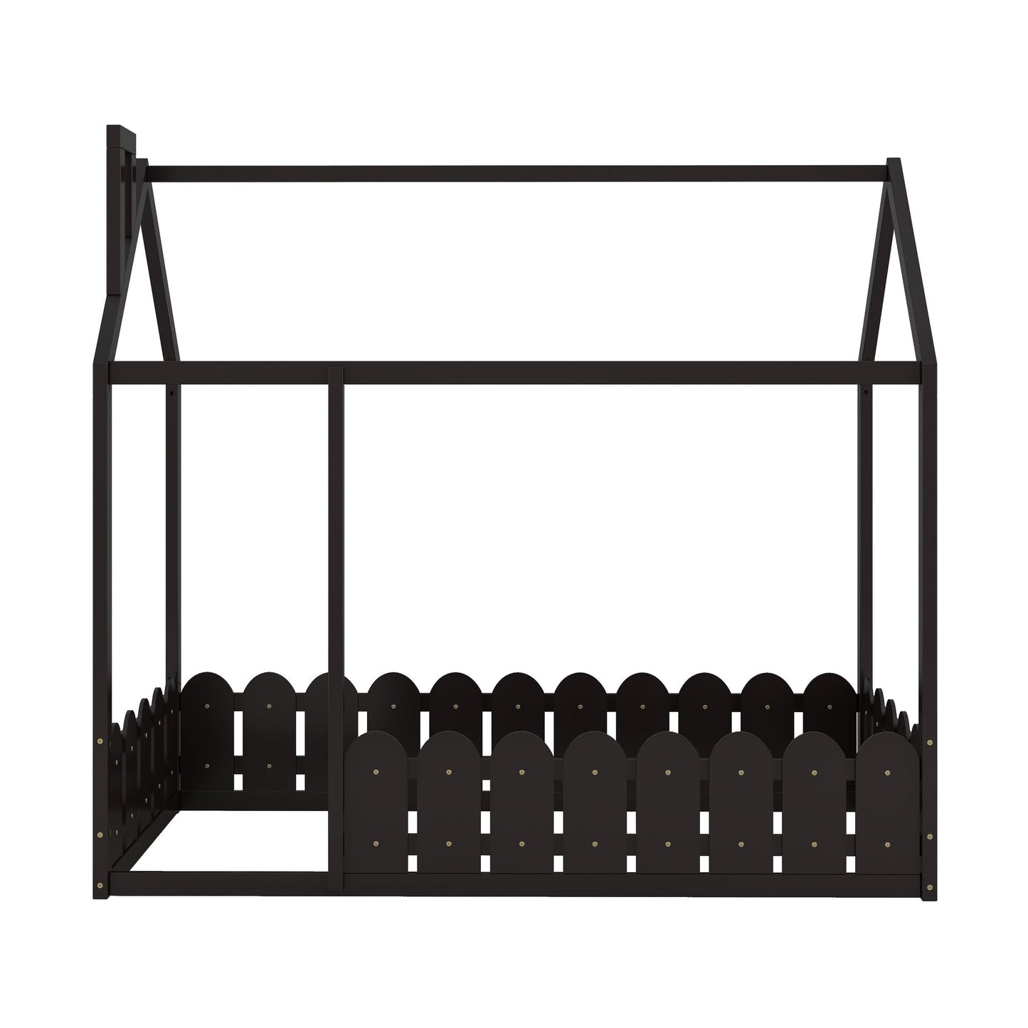 House-Style Twin Wood Bed Frame with Fence for Kids and Teens, Espresso, Gray, White | Just Better Bunk Beds