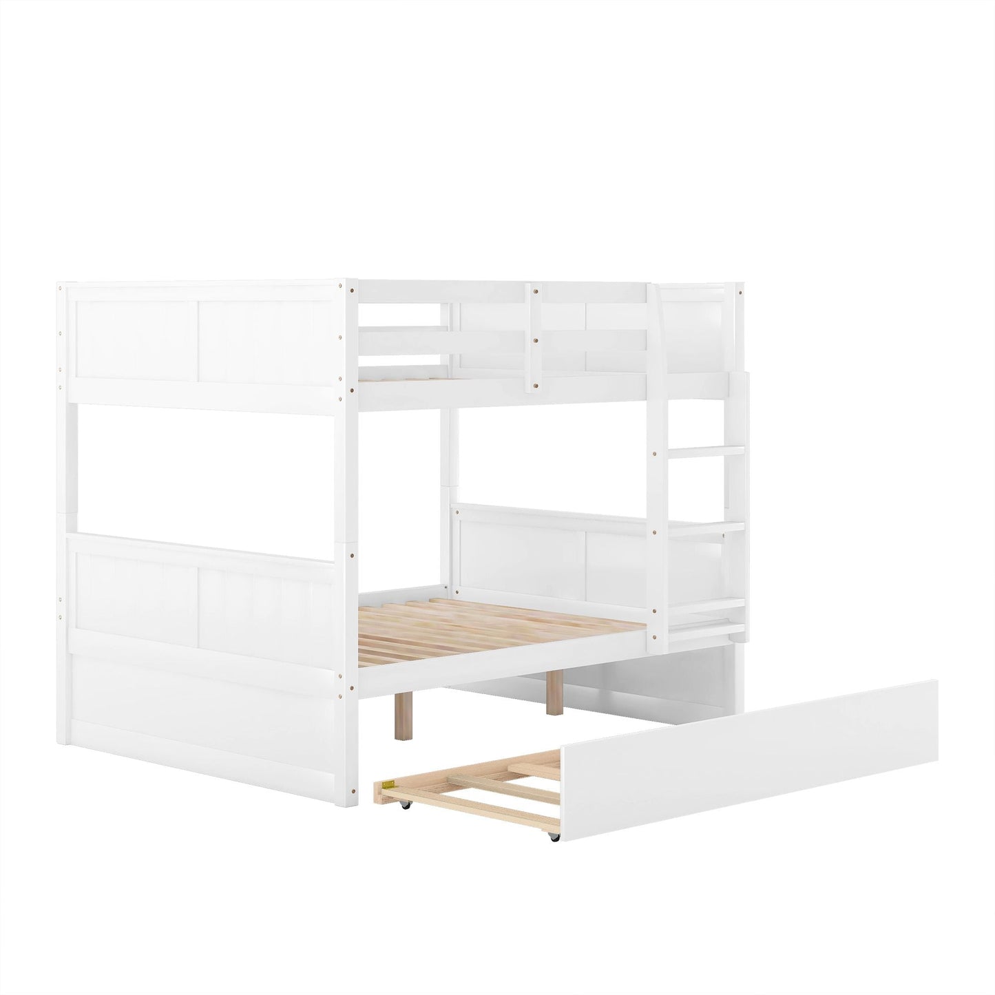Shared Room Solution Full Over Full Wood Bunk Bed with Twin Trundle, White | Just Better Bunk Beds