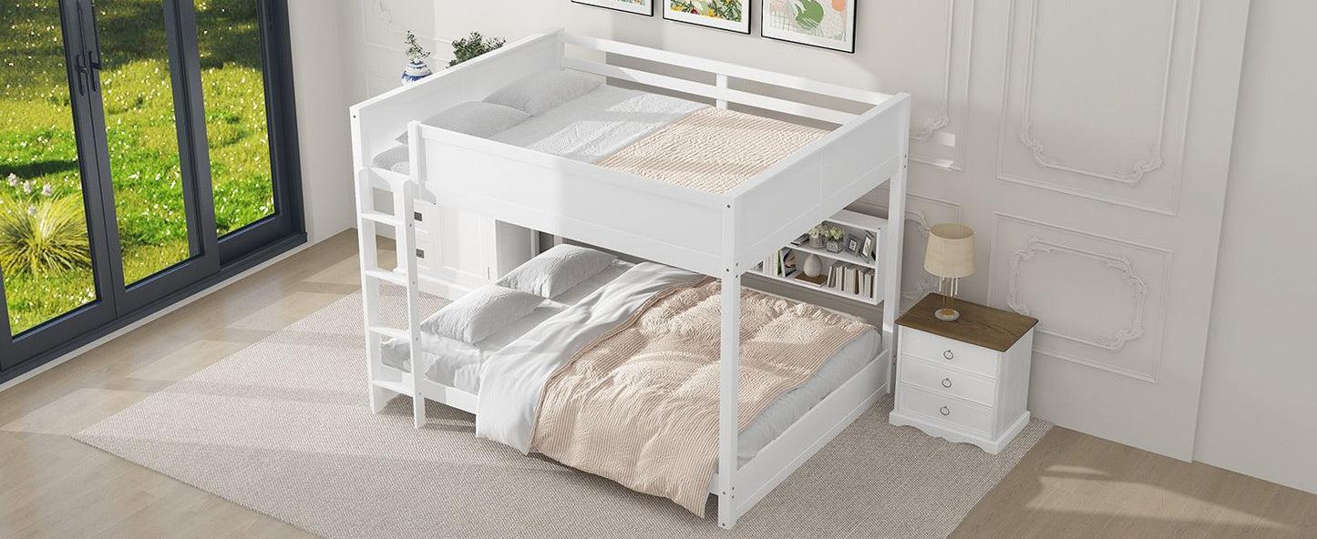Shared Room Solution Queen Over Queen Wood Bunk Bed with Storage and USB Ports, White | Just Better Bunk Beds