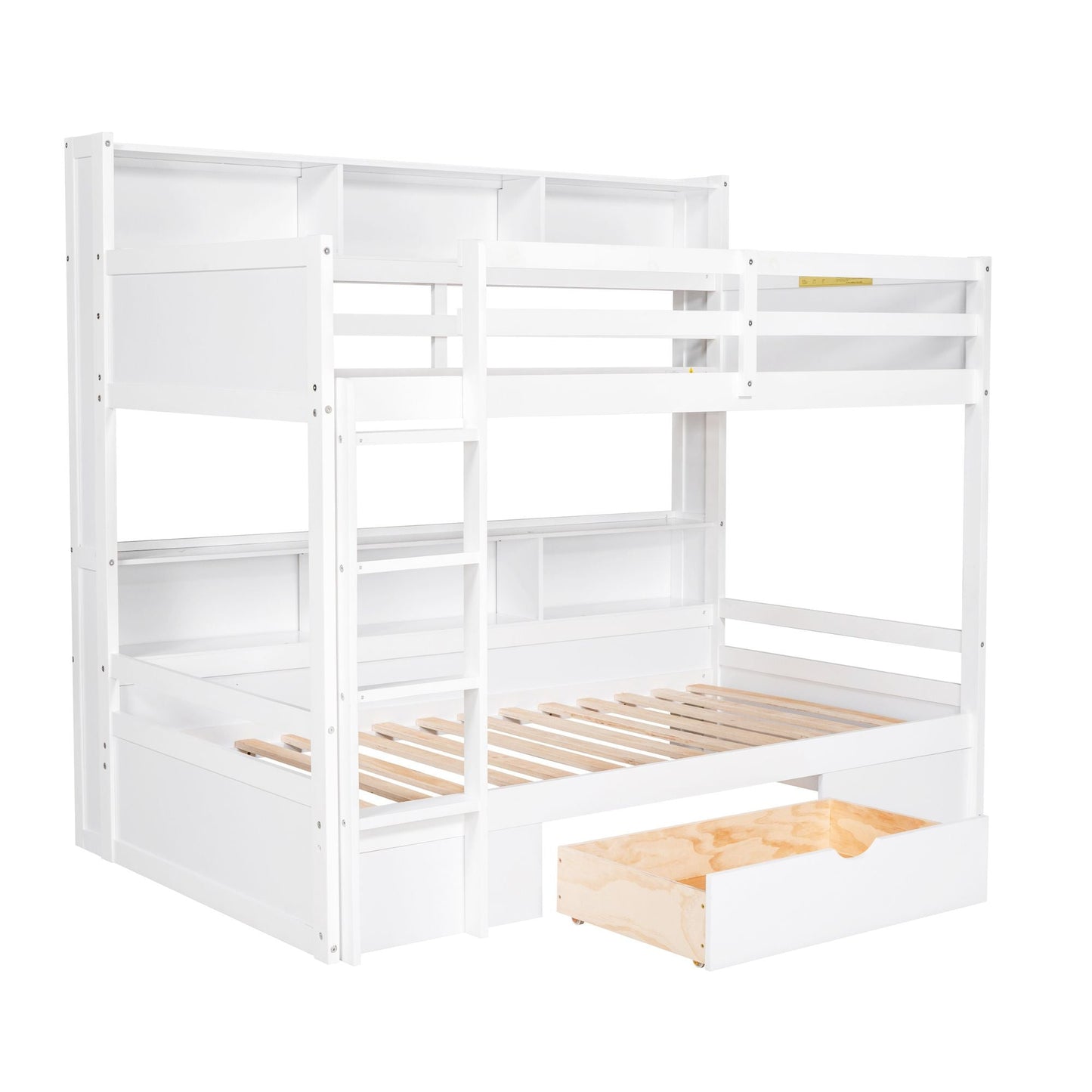 Shared Room Solution Twin Wood Bunk Bed with Built-In Shelves and Storage, White | Just Better Bunk Beds
