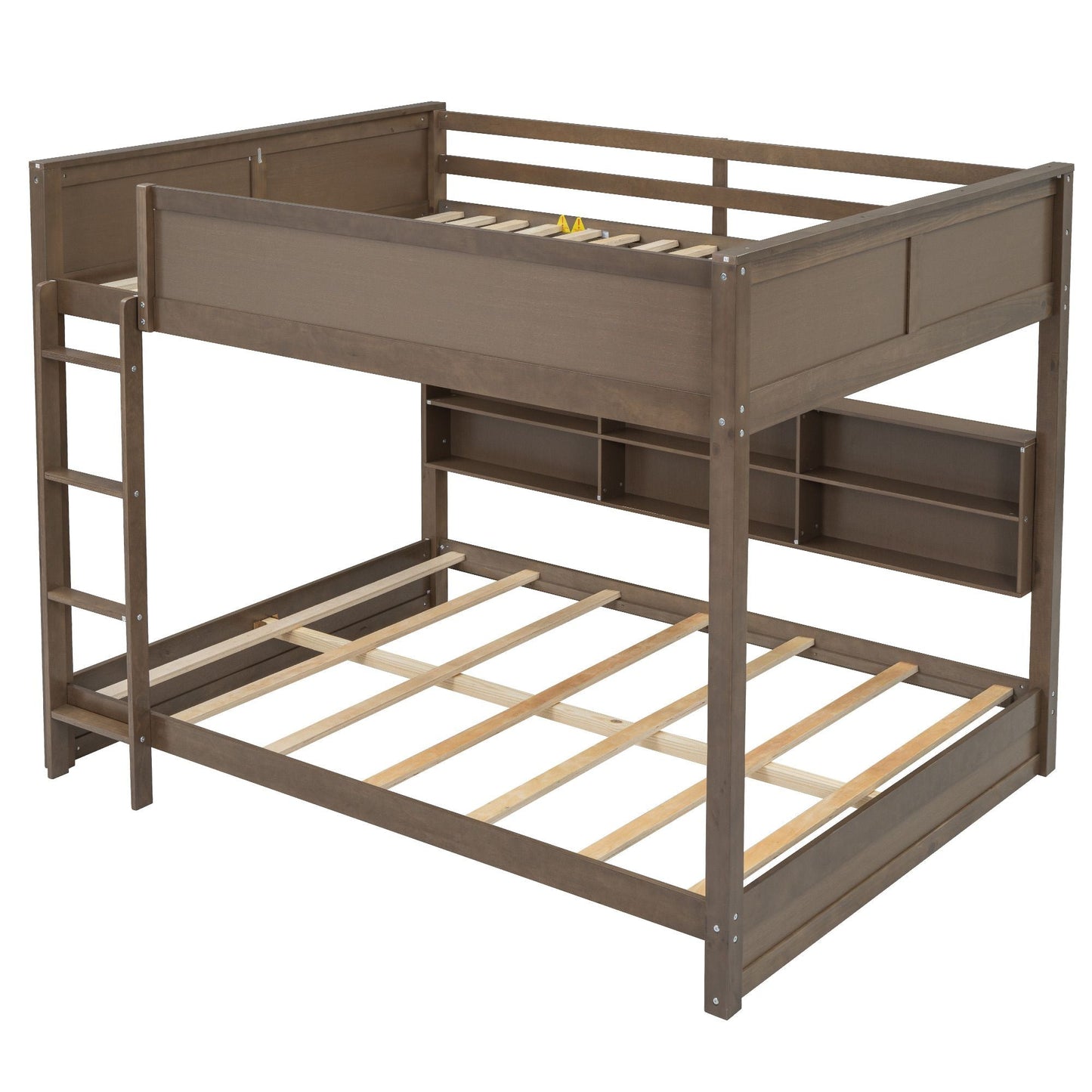 Shared Room Solution Queen Over Queen Wood Bunk Bed with Storage Cabinets and USB Ports, Natural | Just Better Bunk Beds