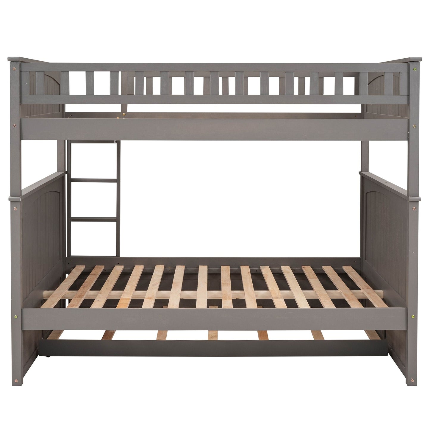 Shared Room Solution Full Over Full Pine Wood Bunk Bed with Twin Trundle and Guardrails, Brushed Gray | Just Better Bunk Beds