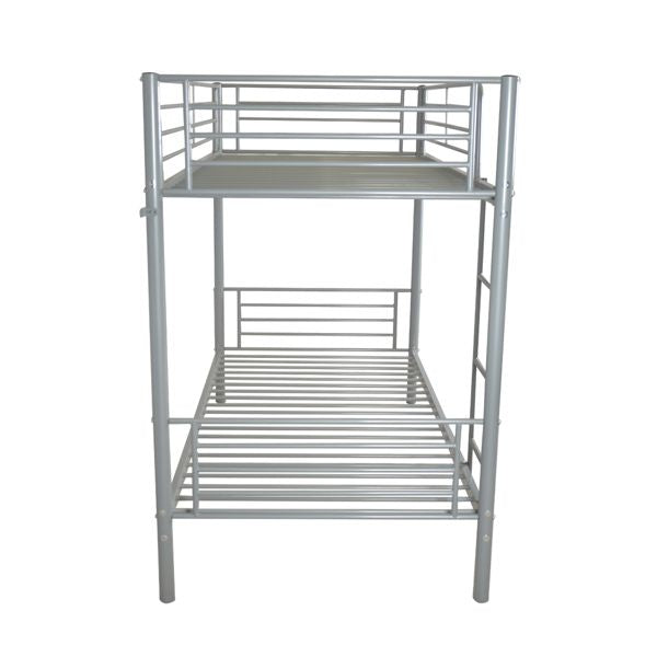 Iron Bed Bunk Bed with Ladder for Kids Twin Size Gray