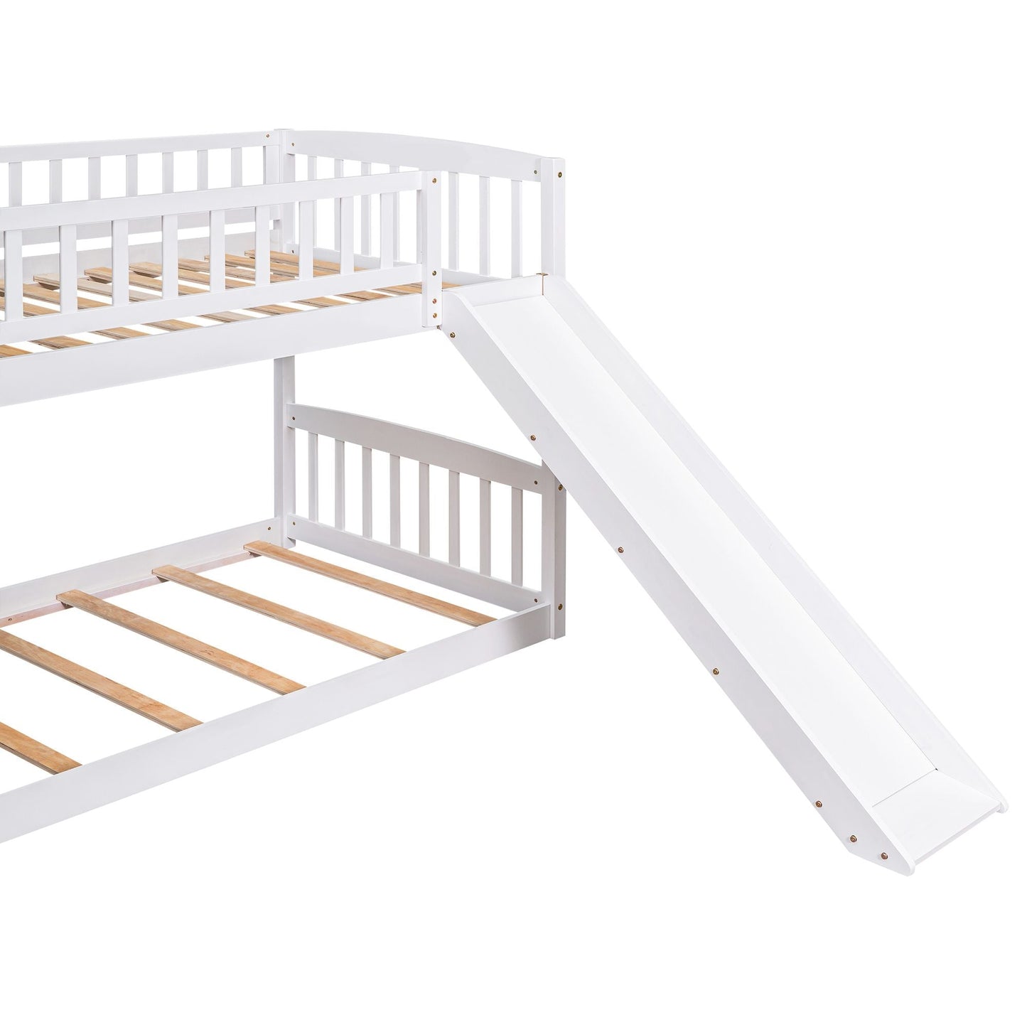 Stairway Twin over Twin Bunk Bed with Two Drawers and Slide,  White