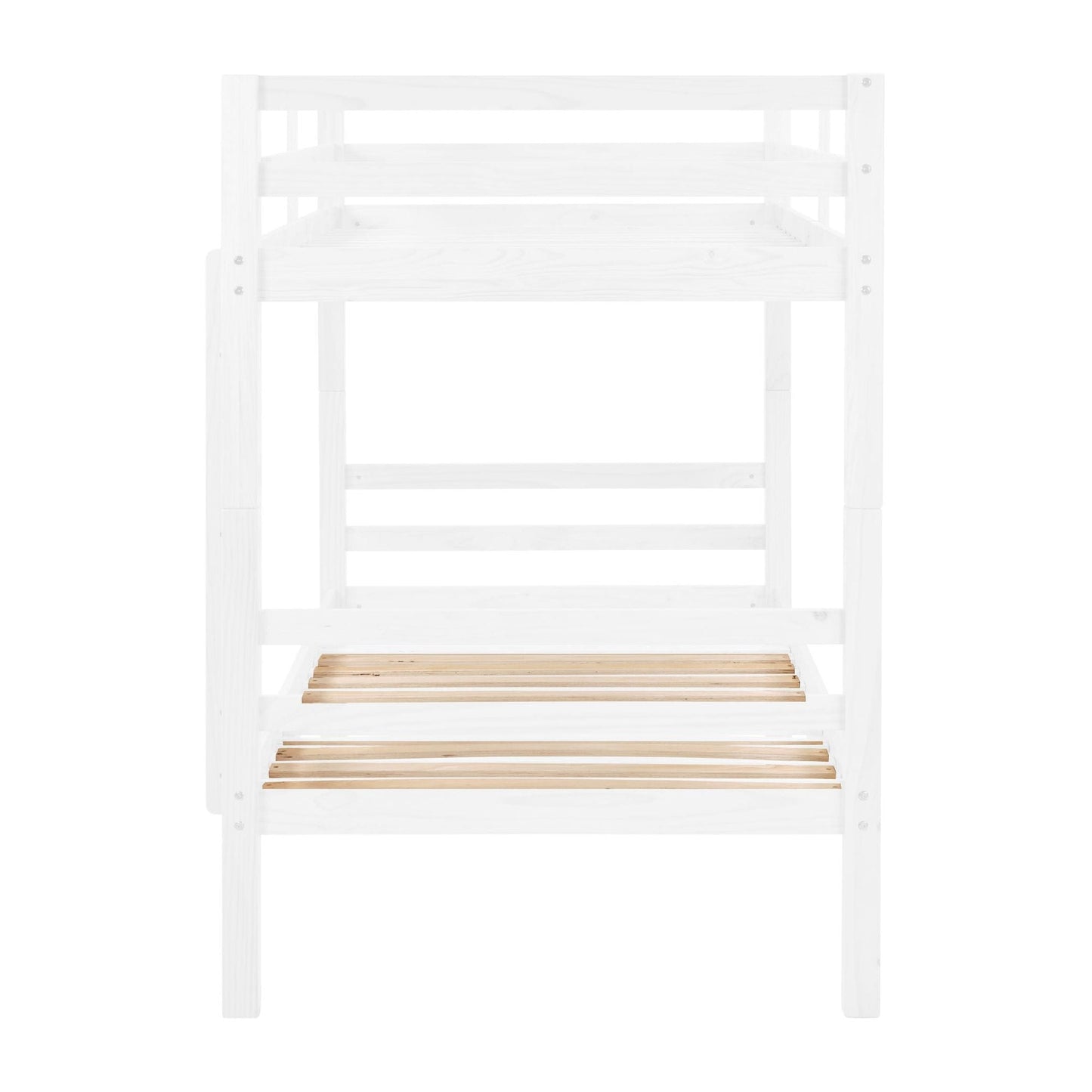 Heavy-Duty Twin Over Twin Wood Bunk Bed, White with Thick Posts, Ladder, and High Guardrail | Just Better Bunk Beds