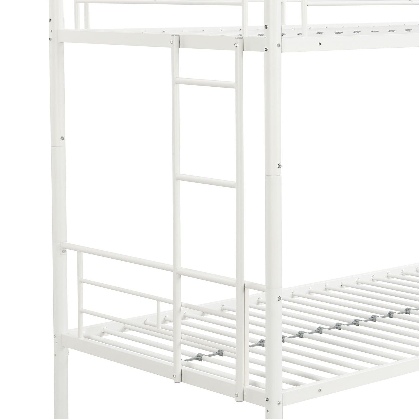Space-Saving Twin Metal Bunk Bed with Trundle, White | Just Better Bunk Beds