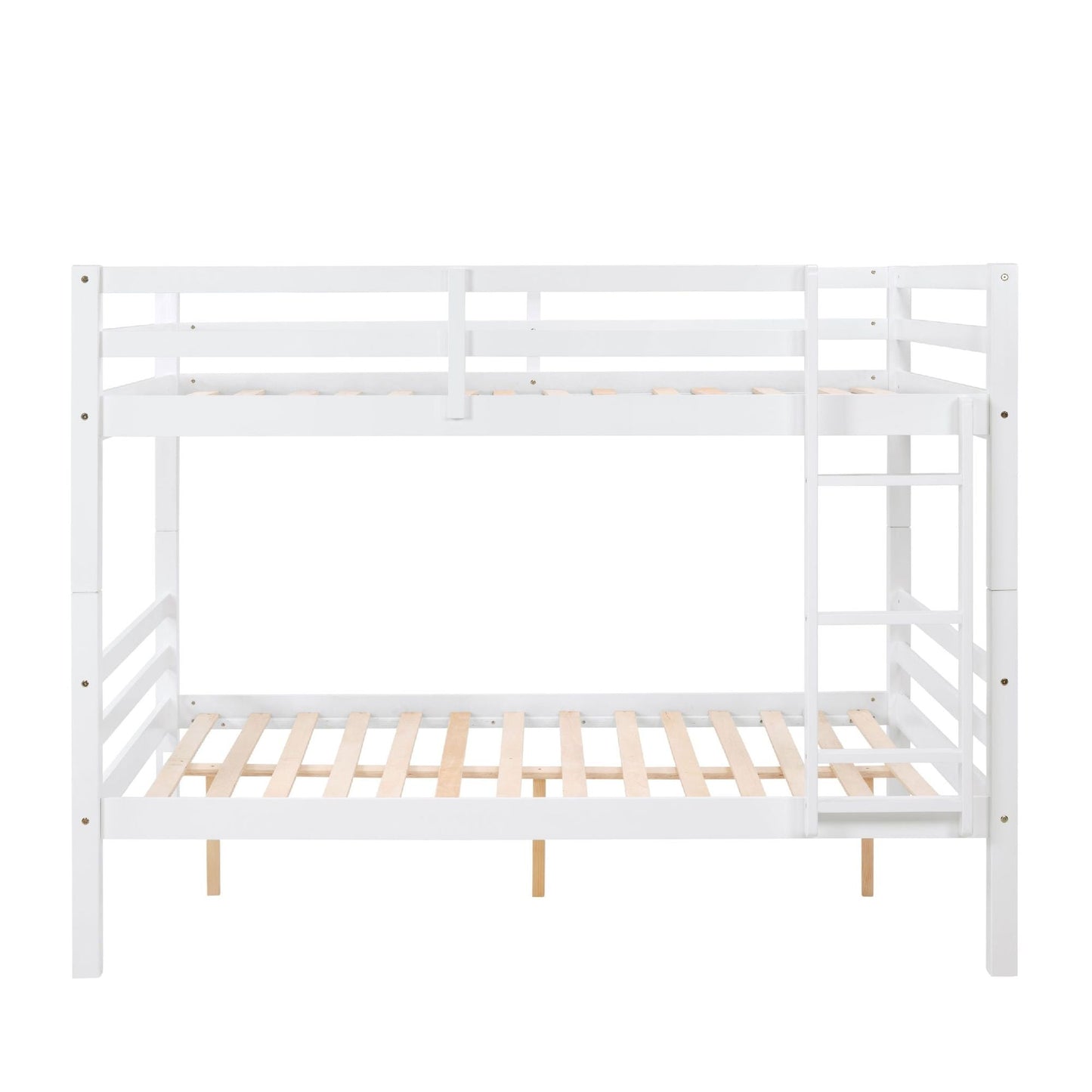 Kids Bedroom Full Over Full Wood Bunk Bed with Thick Posts, High Guardrail, Ladder, White | Just Better Bunk Beds