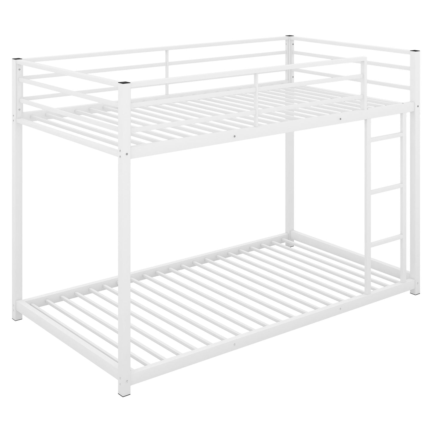 Low Profile Twin Over Twin Metal Bunk Bed with Ladder, White | Just Better Bunk Beds