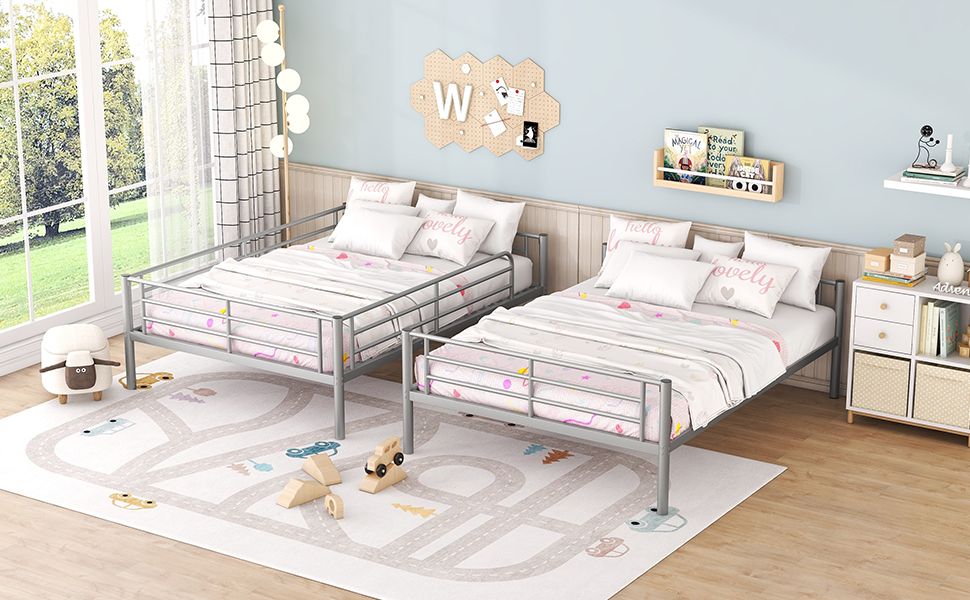 Heavy-Duty Full Over Full Metal Bunk Bed with Safety Guardrails, Space-Saving Design, Easy Assembly, Silver | Just Better Bunk Beds