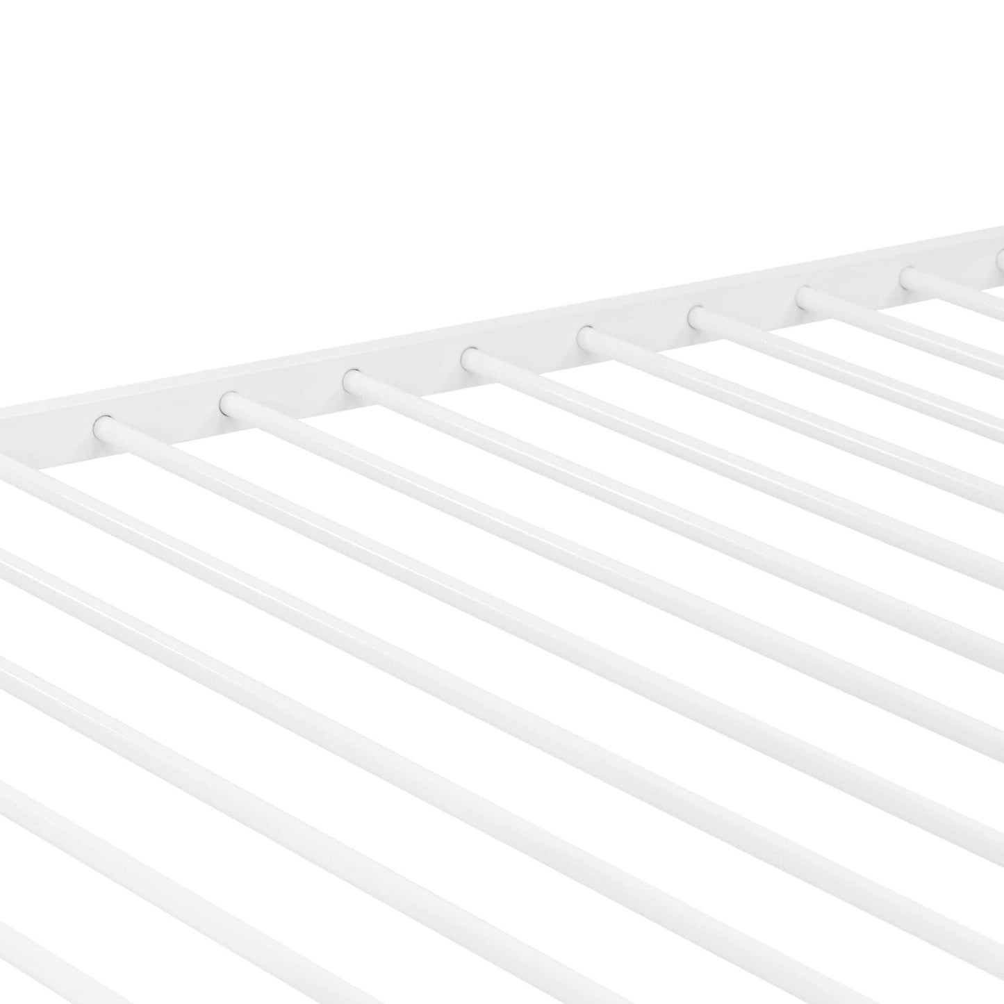 Space-Saving Low Profile Twin Over Twin Metal Bunk Bed with Ladder, White | Just Better Bunk Beds