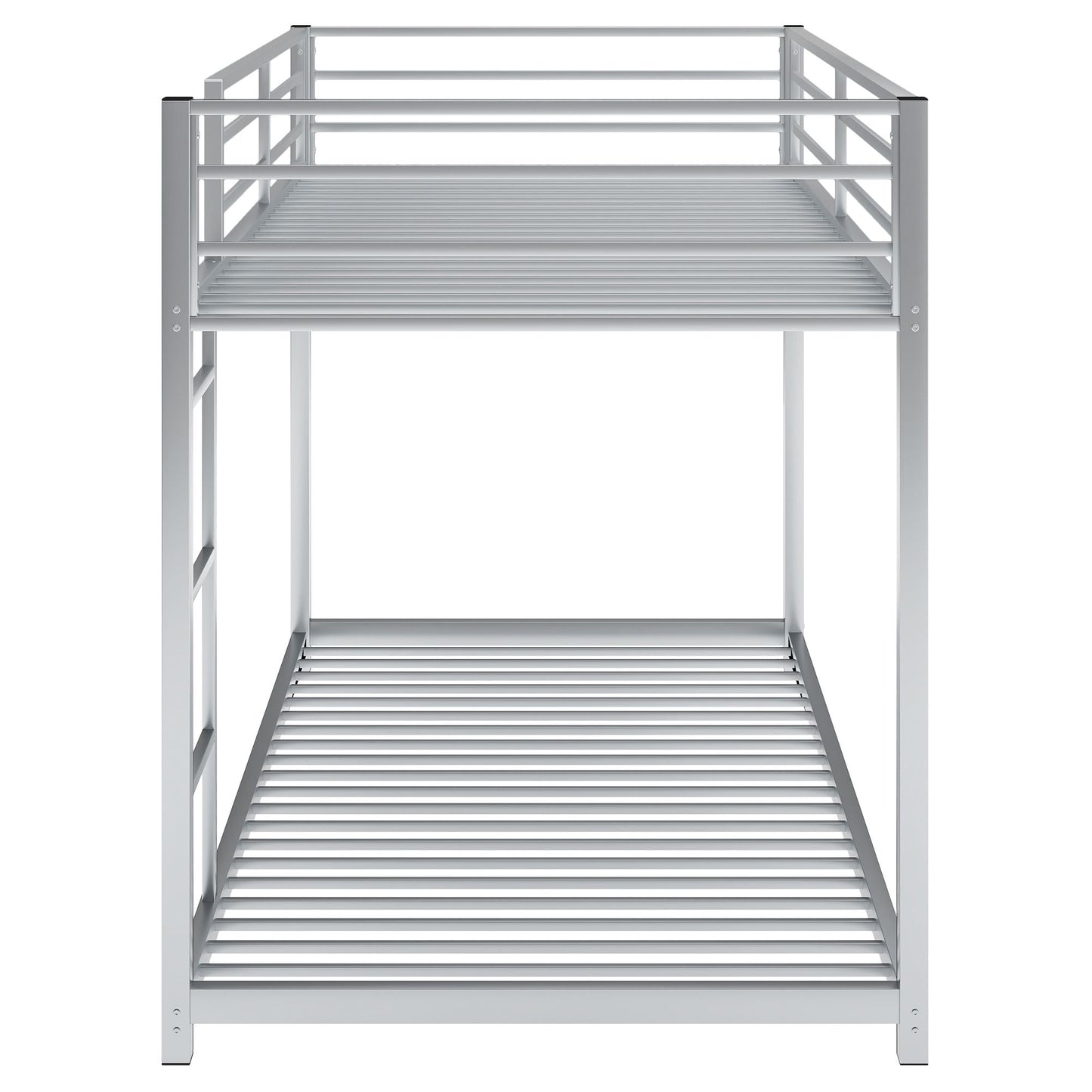 Low Profile Twin Over Twin Metal Bunk Bed with Ladder, White | Just Better Bunk Beds