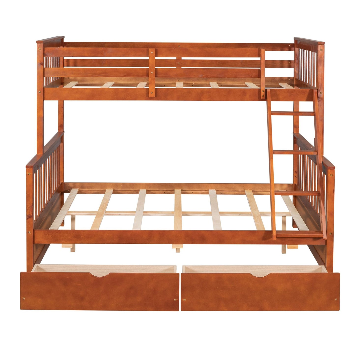 Heavy-Duty Twin Over Full Wood Bunk Bed with Ladders and Two Storage Drawers, White | Just Better Bunk Beds