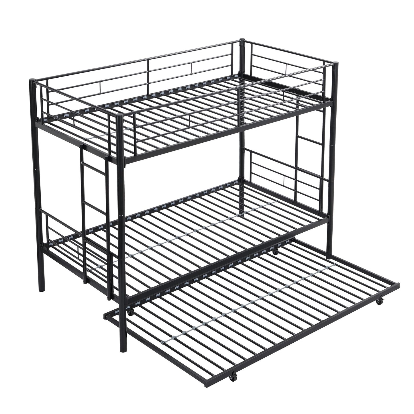 Heavy-Duty Twin Metal Bunk Bed with Trundle and Guard Rail, Multiple Colors | Just Better Bunk Beds