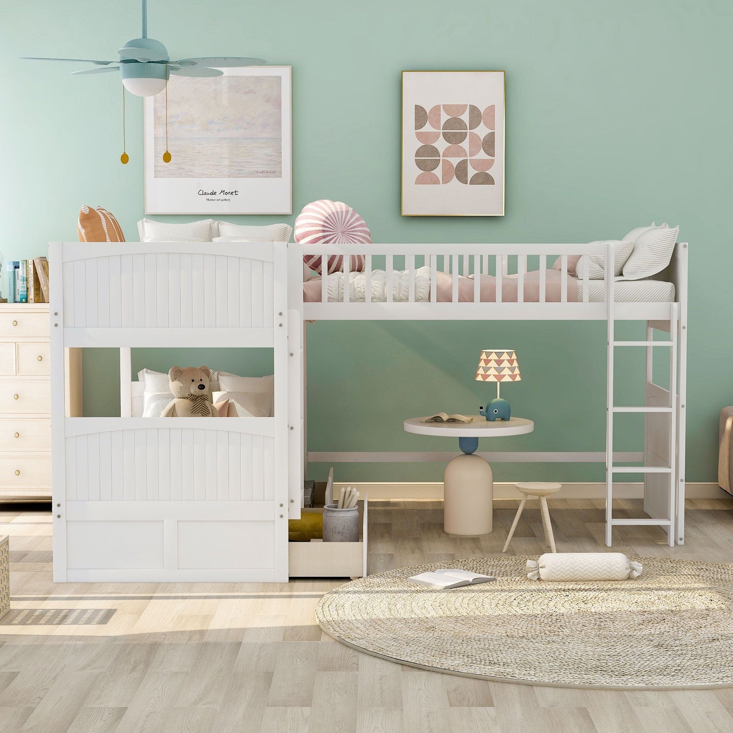 Loft Style Twin Wood Bunk Bed with Two Drawers, Gray | Just Better Bunk Beds