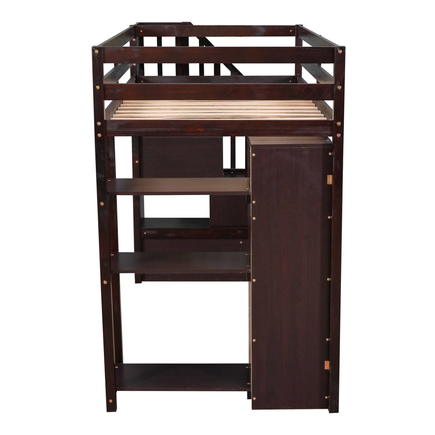 Kids Bedroom Twin Wood Loft Bed with Storage Drawers and Stairs, Espresso | Just Better Bunk Beds