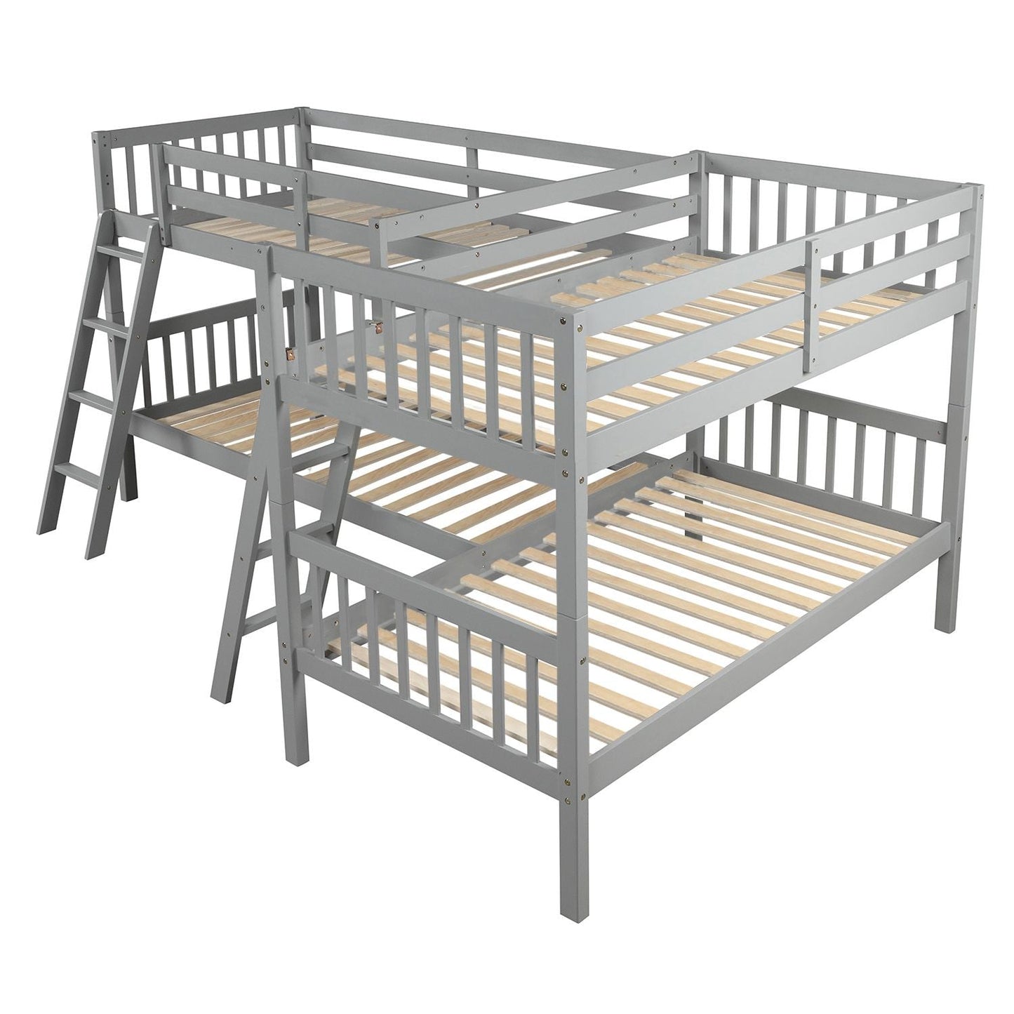 L-Shaped Bunk Bed with Ladder, Twin Size-Gray