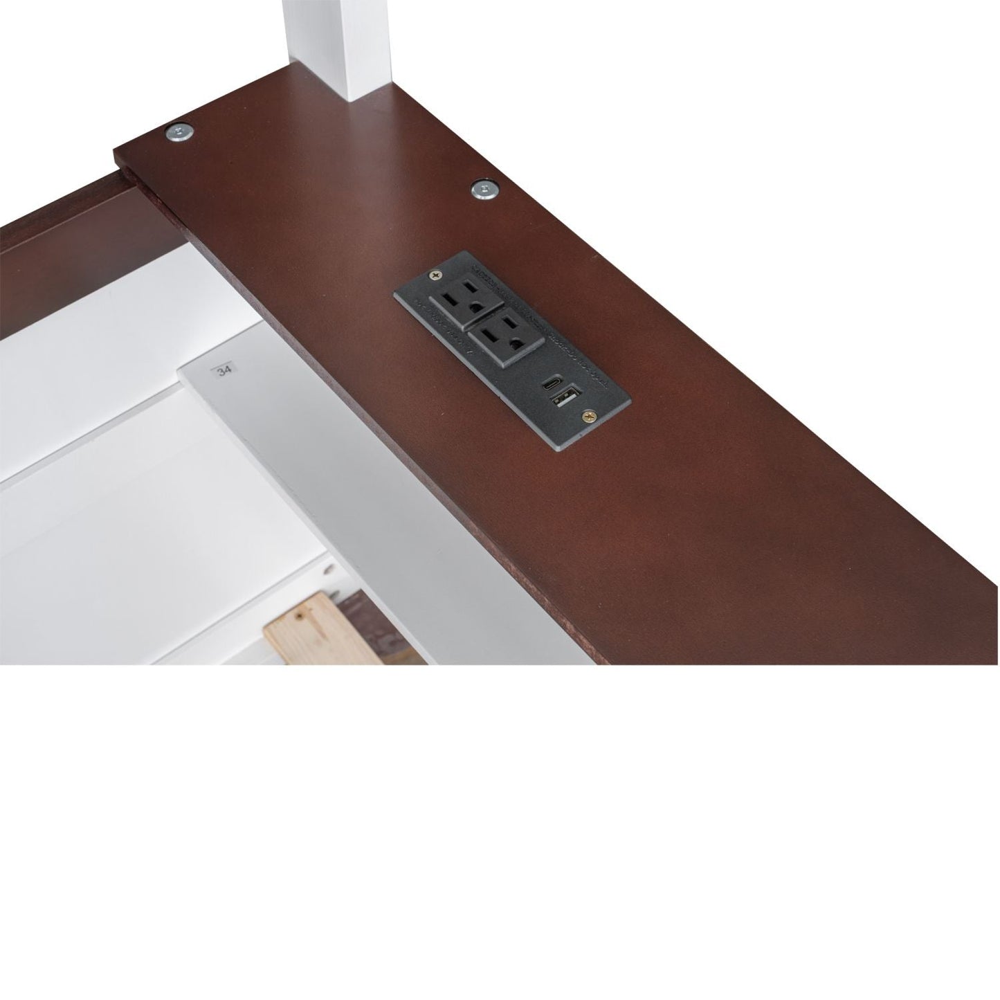 Queen Size Wooden Bunk Bed with Built-in Shelves, Storage Box, LED Light and USB Charging Station, White