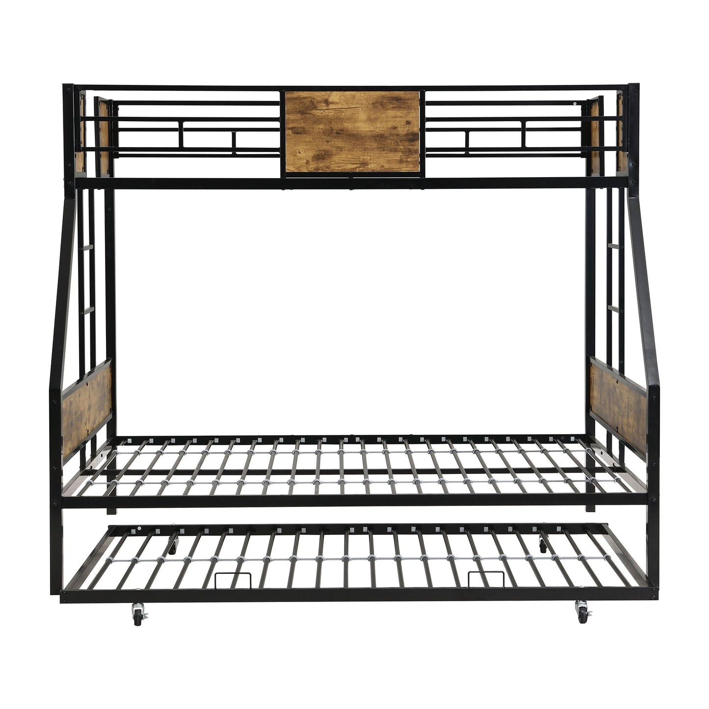 Twin Over FULL Metal Bunk Bed with Trundle 2 - Side Ladder and Full-Length Guardrail,  No Box Spring Needed,  Large Under Bed Storage,  Easy Assemble
