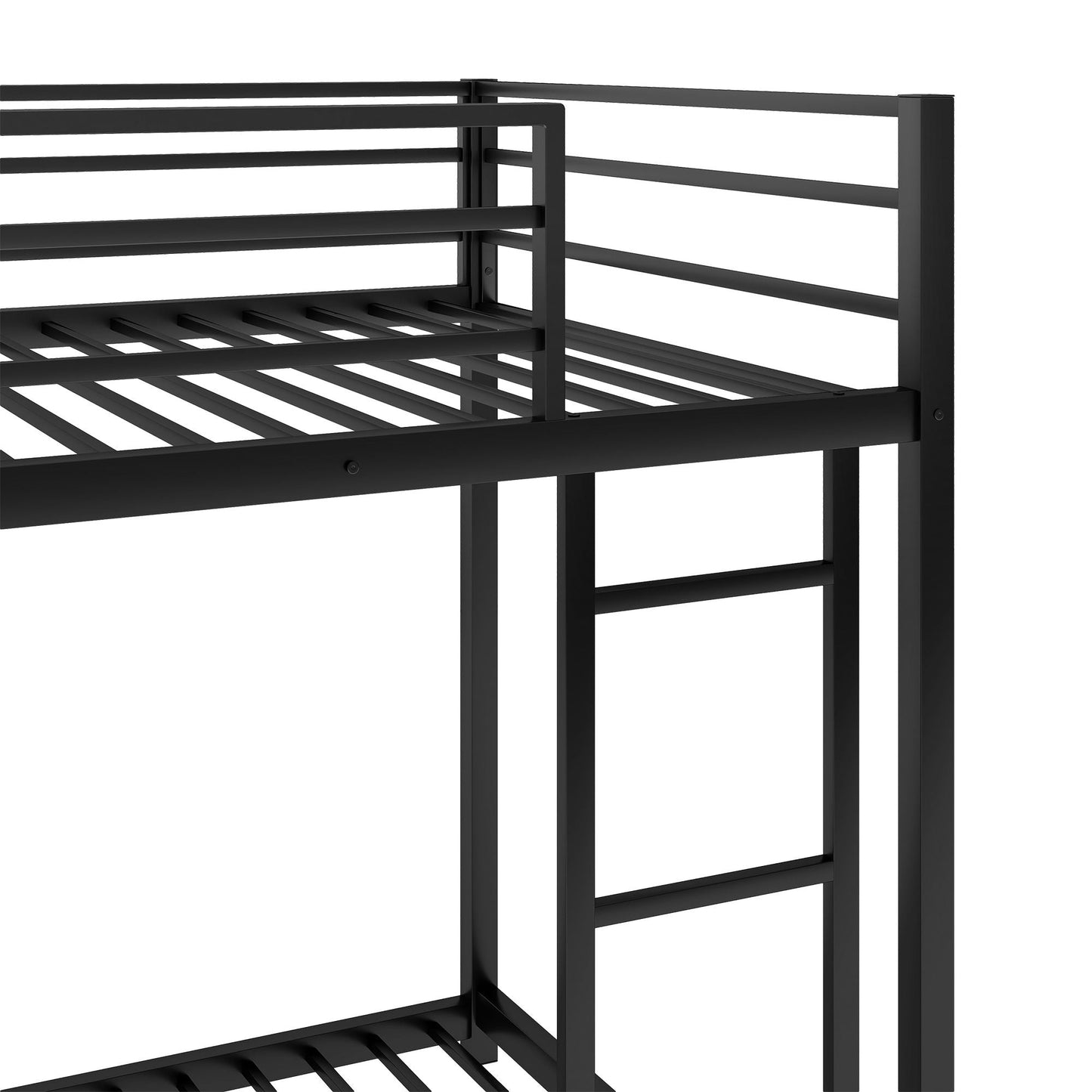 Low Profile Twin Over Twin Metal Bunk Bed with Ladder, White | Just Better Bunk Beds