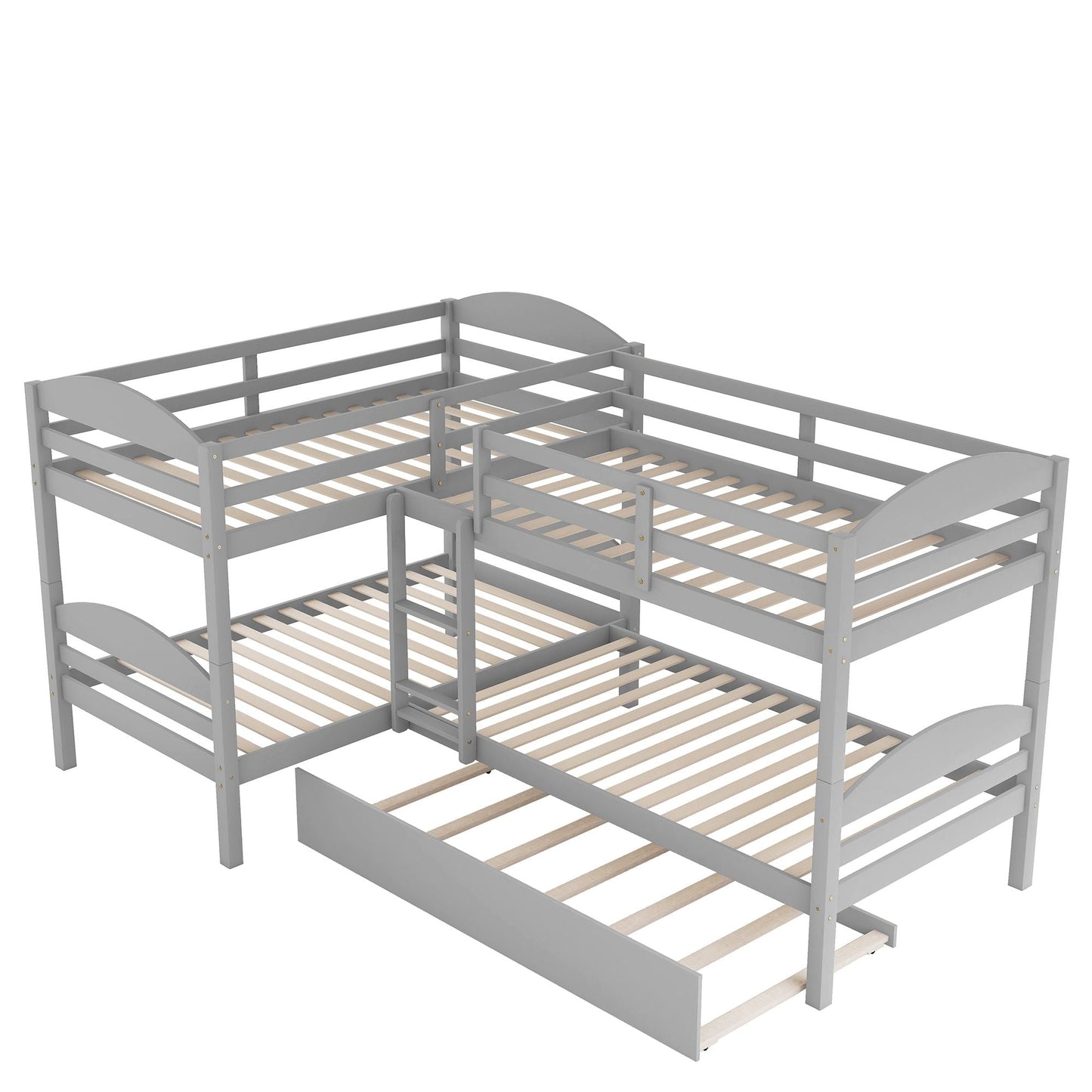 Space-Saving Twin L-Shaped Wood Bunk Bed with Trundle, Gray | Just Better Bunk Beds