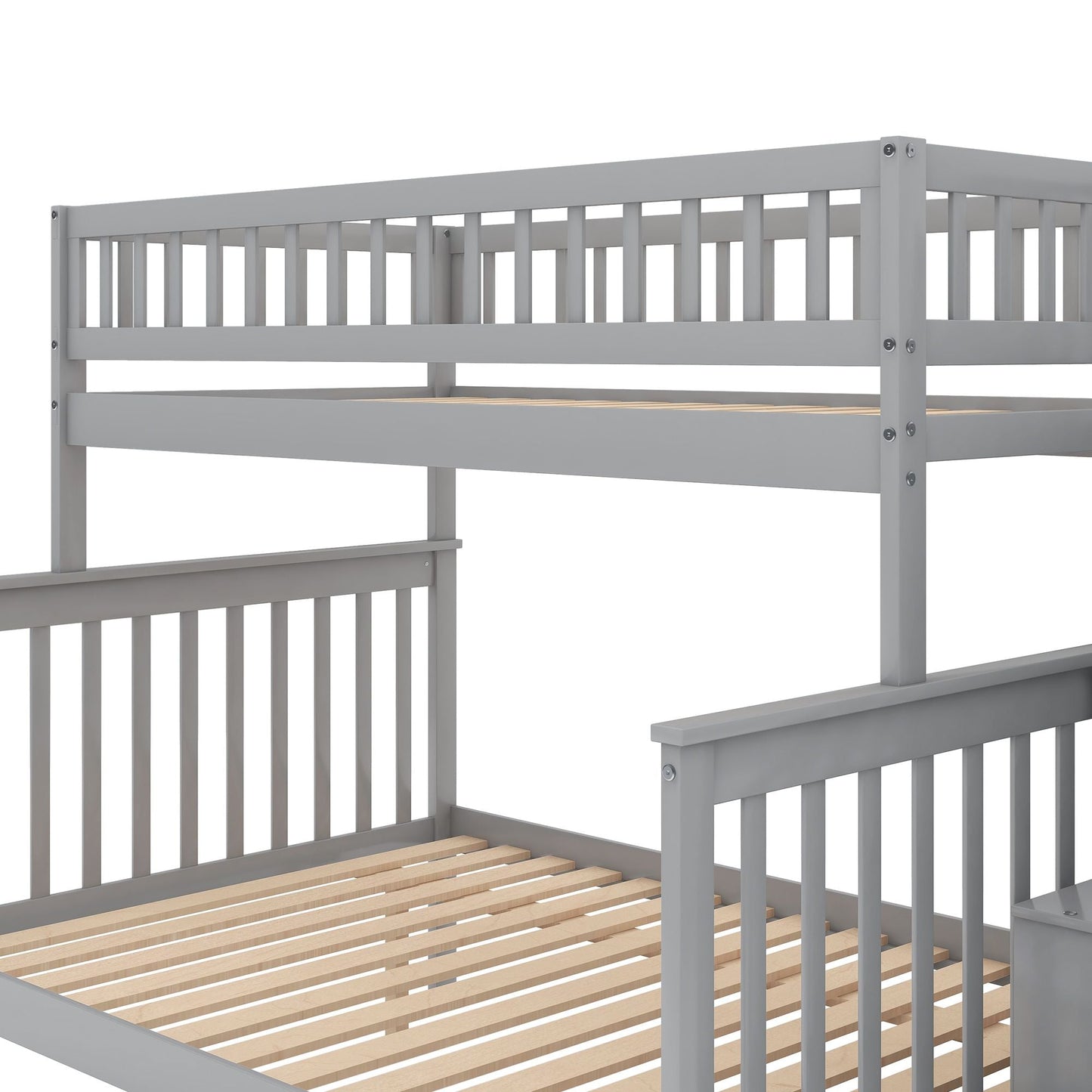 Shared Room Solution Twin Over Full Wood Bunk Bed with Trundle and Staircase, White | Just Better Bunk Beds