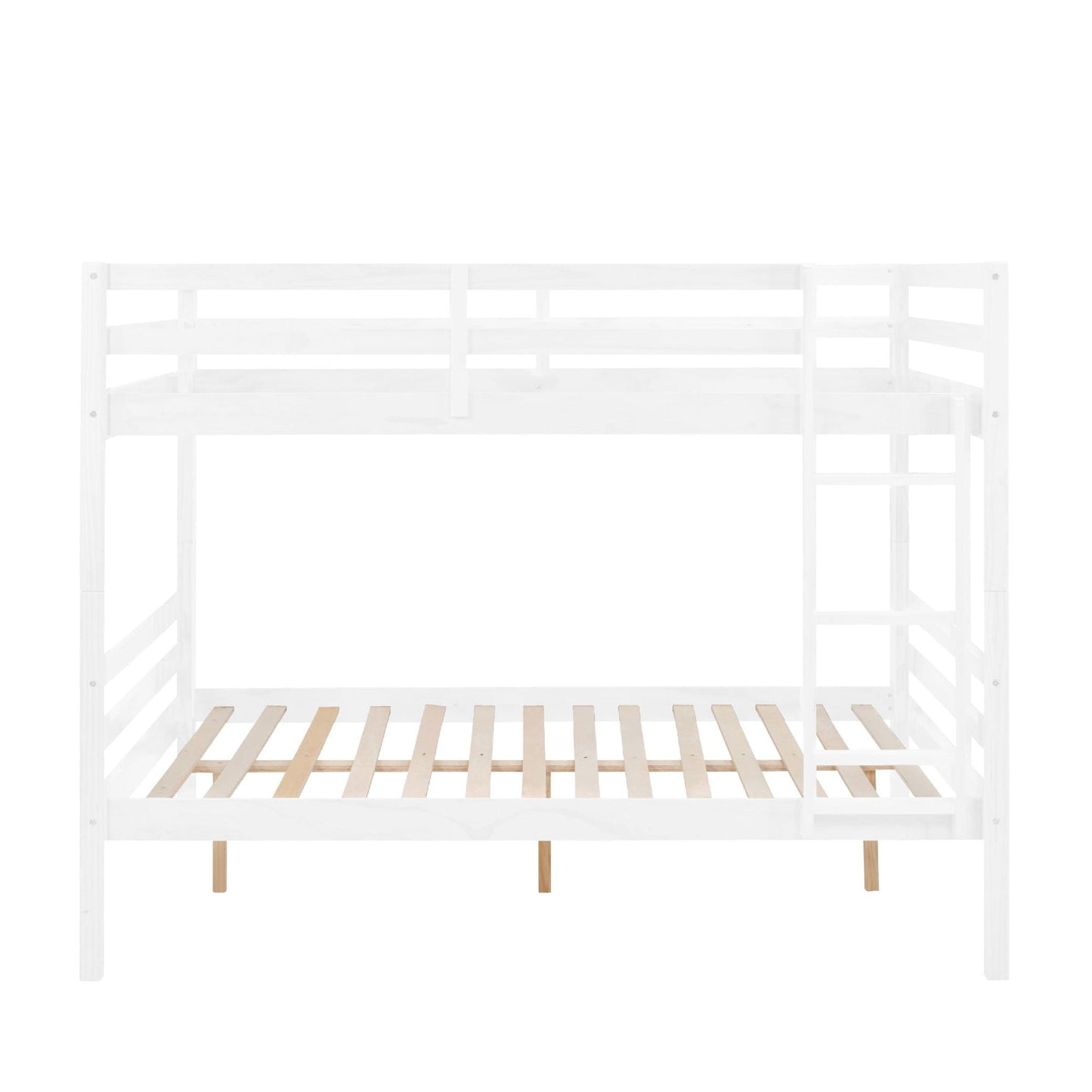Dorm Room Full Over Full Wood Bunk Bed with Ladder and Guardrail, White | Just Better Bunk Beds