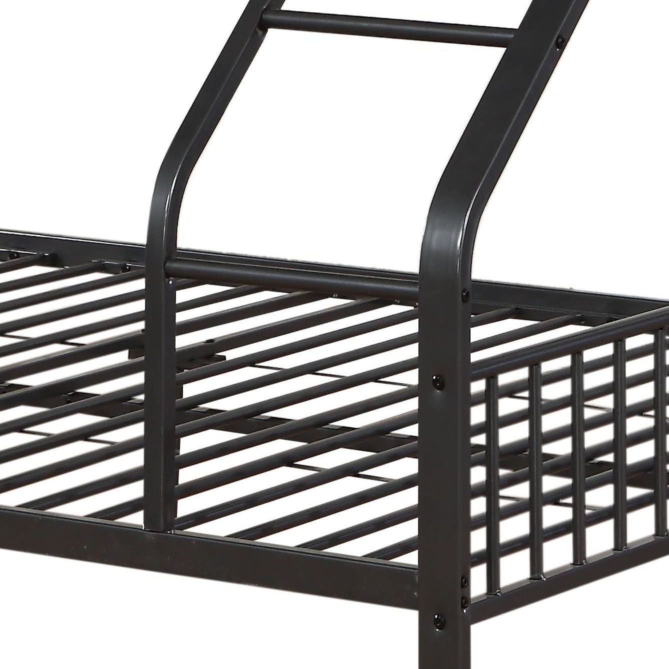 Heavy-Duty Twin XL Over Queen Wood Bunk Bed with Built-In Ladder, Gray | Just Better Bunk Beds