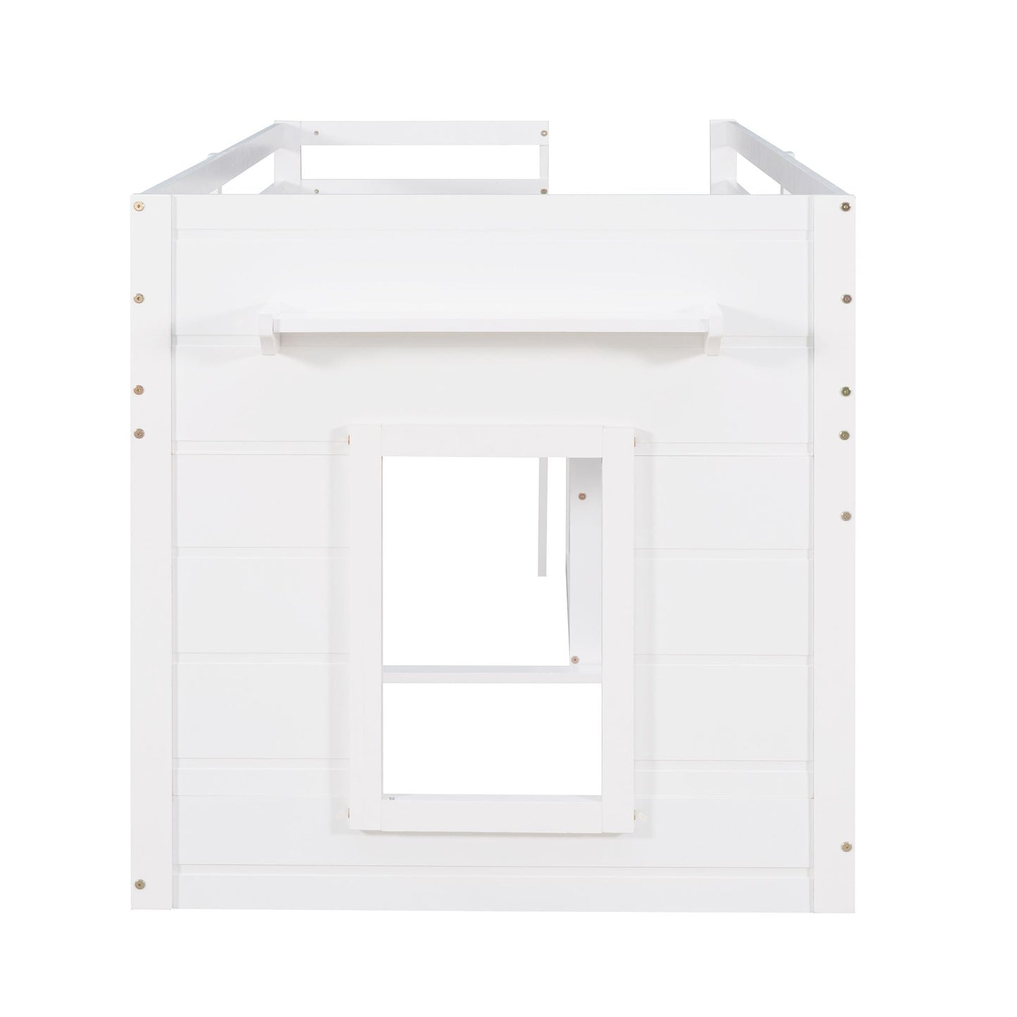 Kids Bedroom Twin Wood Loft Bed with Cabinet and Shelf, White | Just Better Bunk Beds