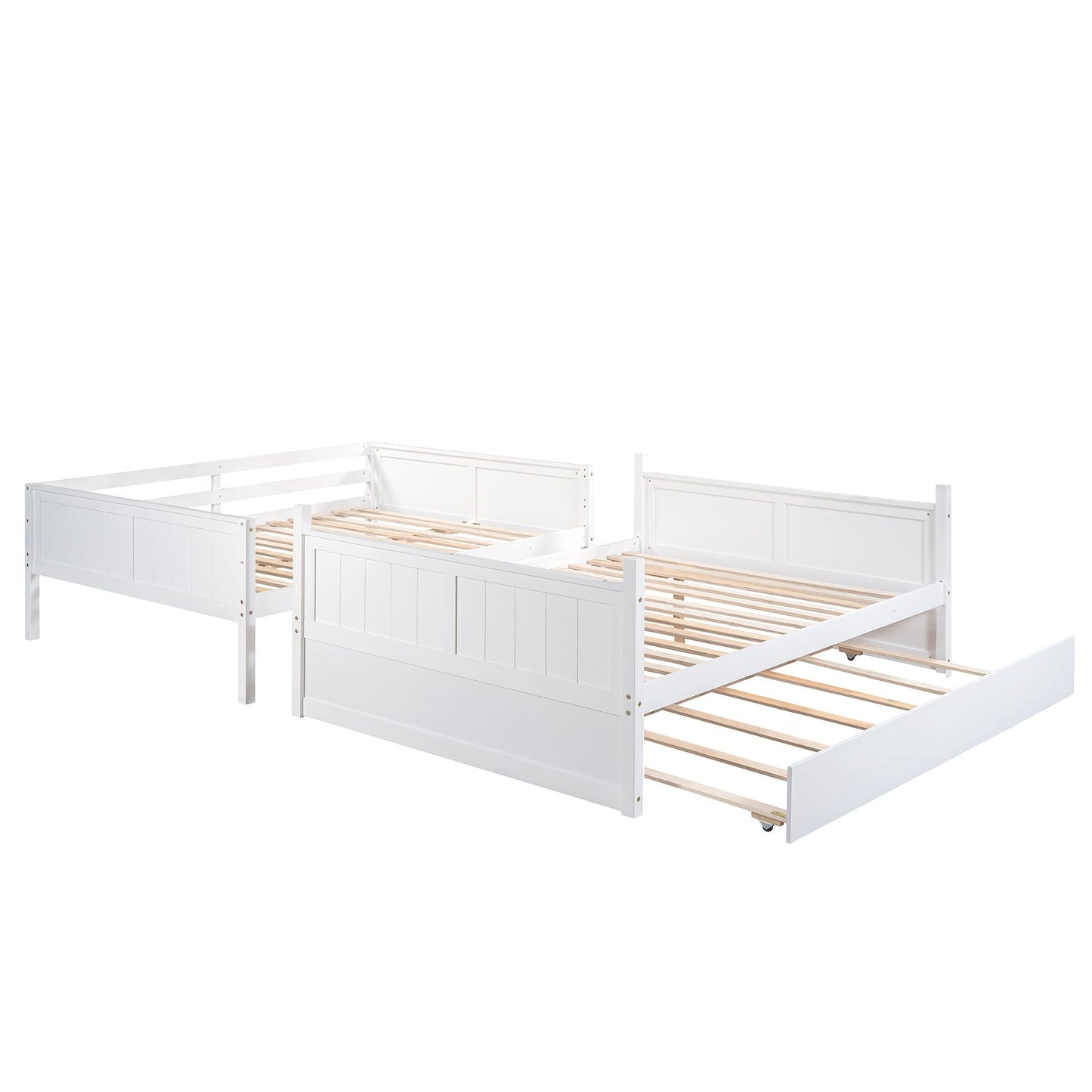 Shared Room Solution Full Over Full Wood Bunk Bed with Twin Trundle, White | Just Better Bunk Beds