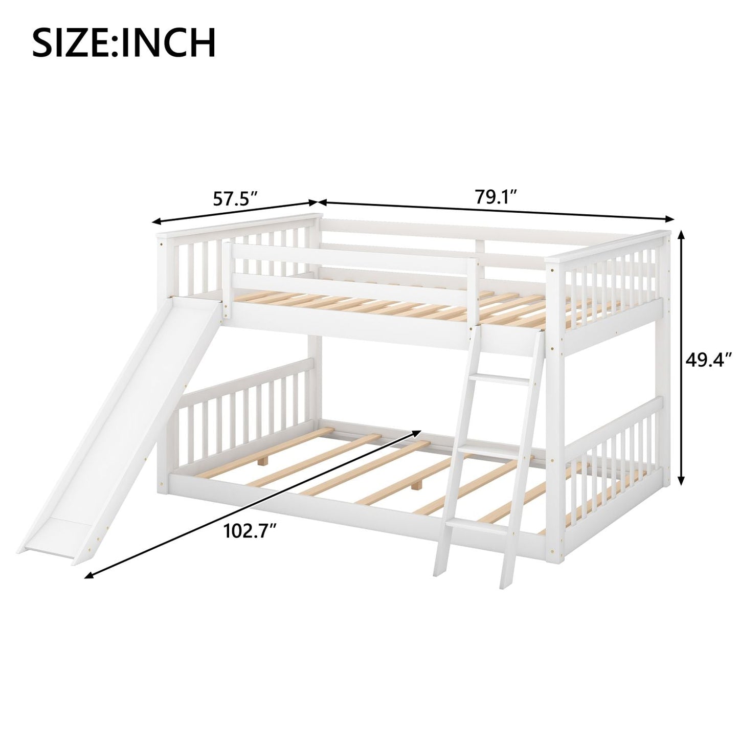 Convertible Slide Full Over Full Wood Bunk Bed with Ladder, White | Just Better Bunk Beds