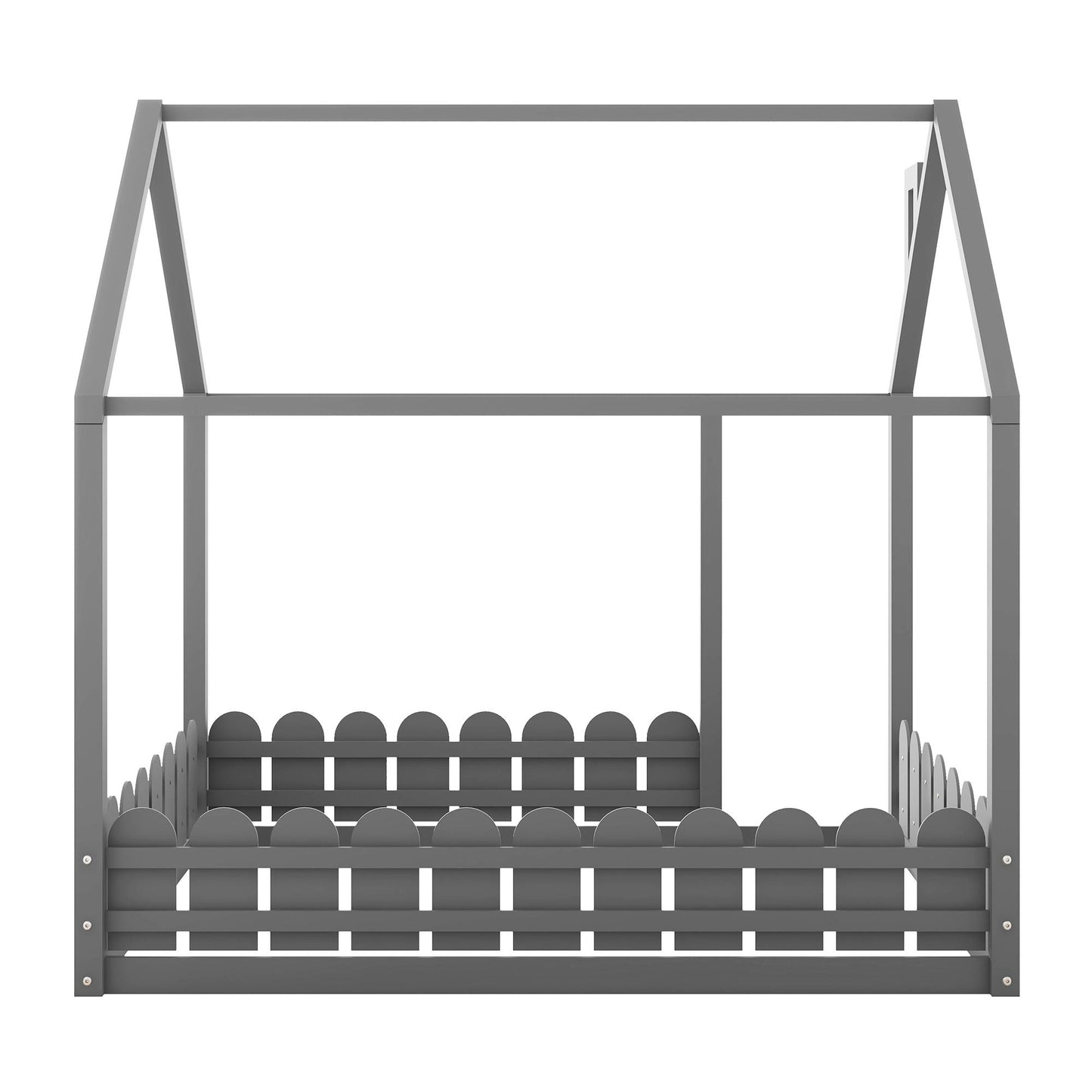 Kids Bedroom Full Wood Bed Frame with Protective Fence, White | Just Better Bunk Beds