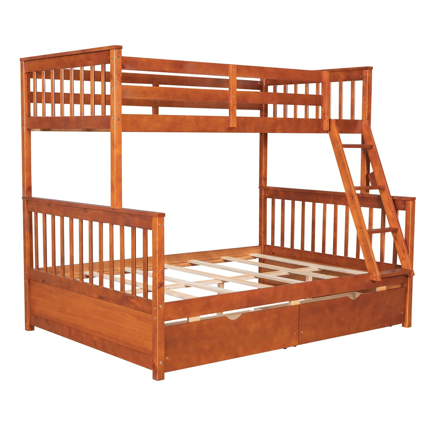 Heavy-Duty Twin Over Full Wood Bunk Bed with Ladders and Two Storage Drawers, White | Just Better Bunk Beds