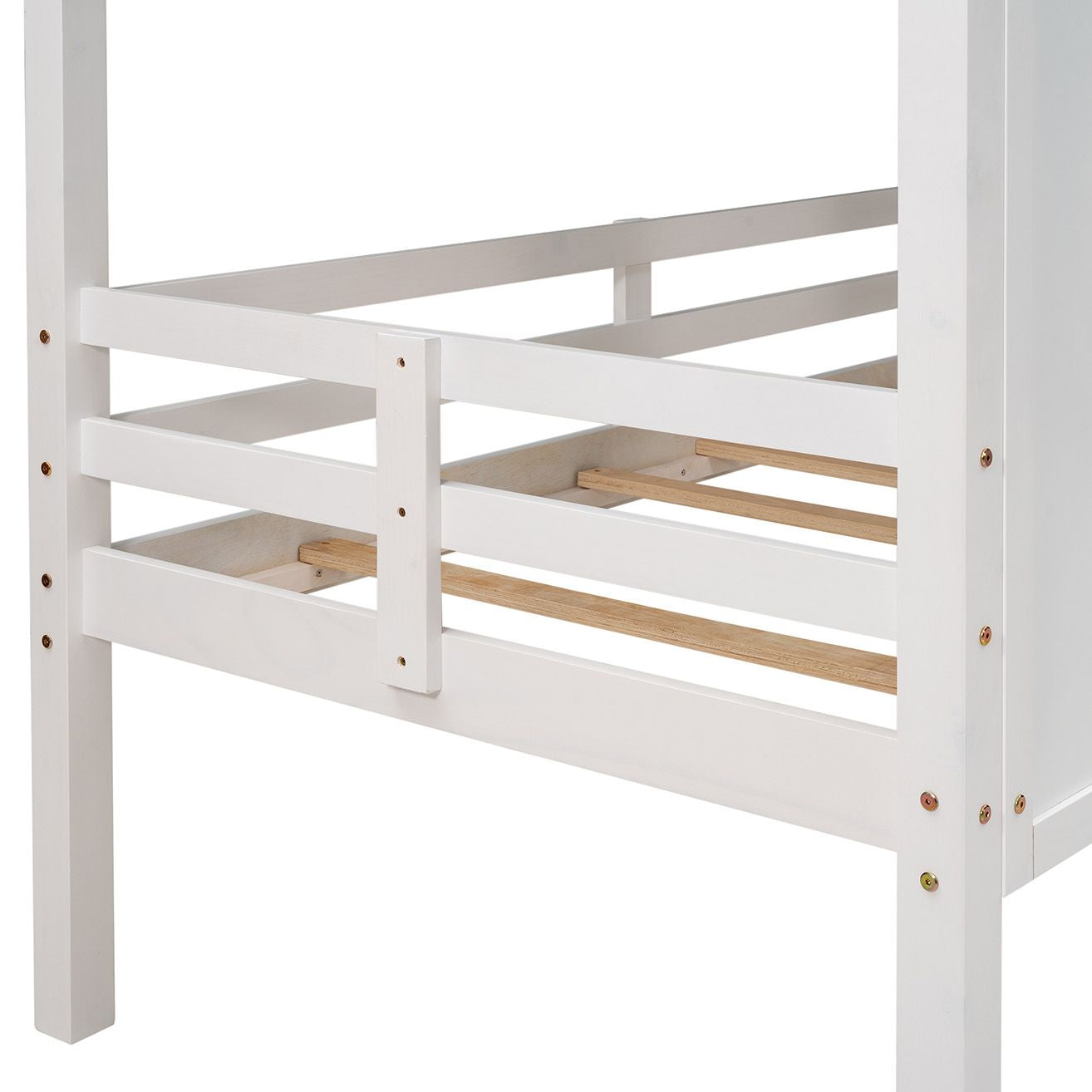 House-Style Twin Low Loft Wood Bed with Roof and Two Front Windows, White | Just Better Bunk Beds