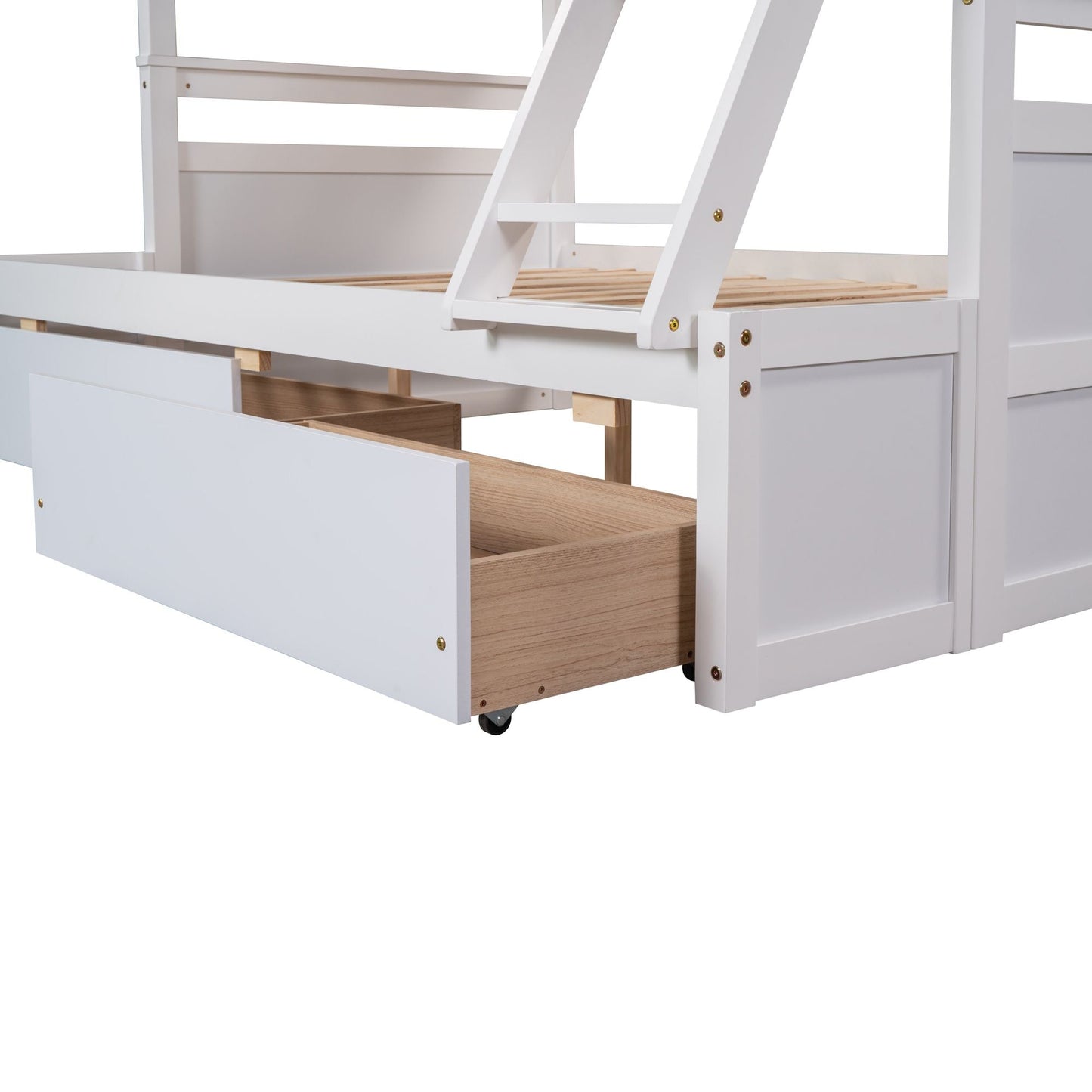 Space-Saving Twin Over Full Wood Bunk Bed with Storage, White | Just Better Bunk Beds