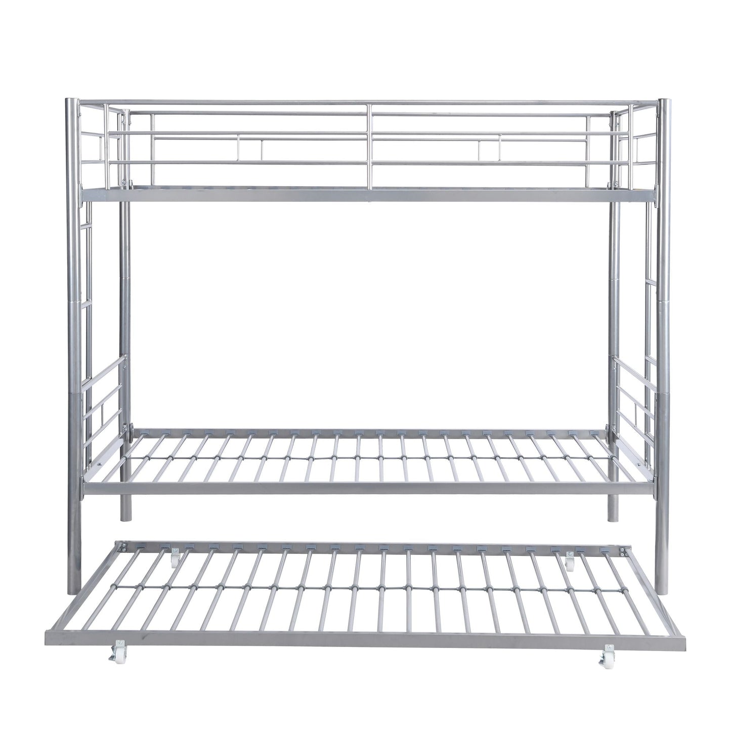 Heavy-Duty Twin Metal Bunk Bed with Trundle and Guard Rail, Multiple Colors | Just Better Bunk Beds