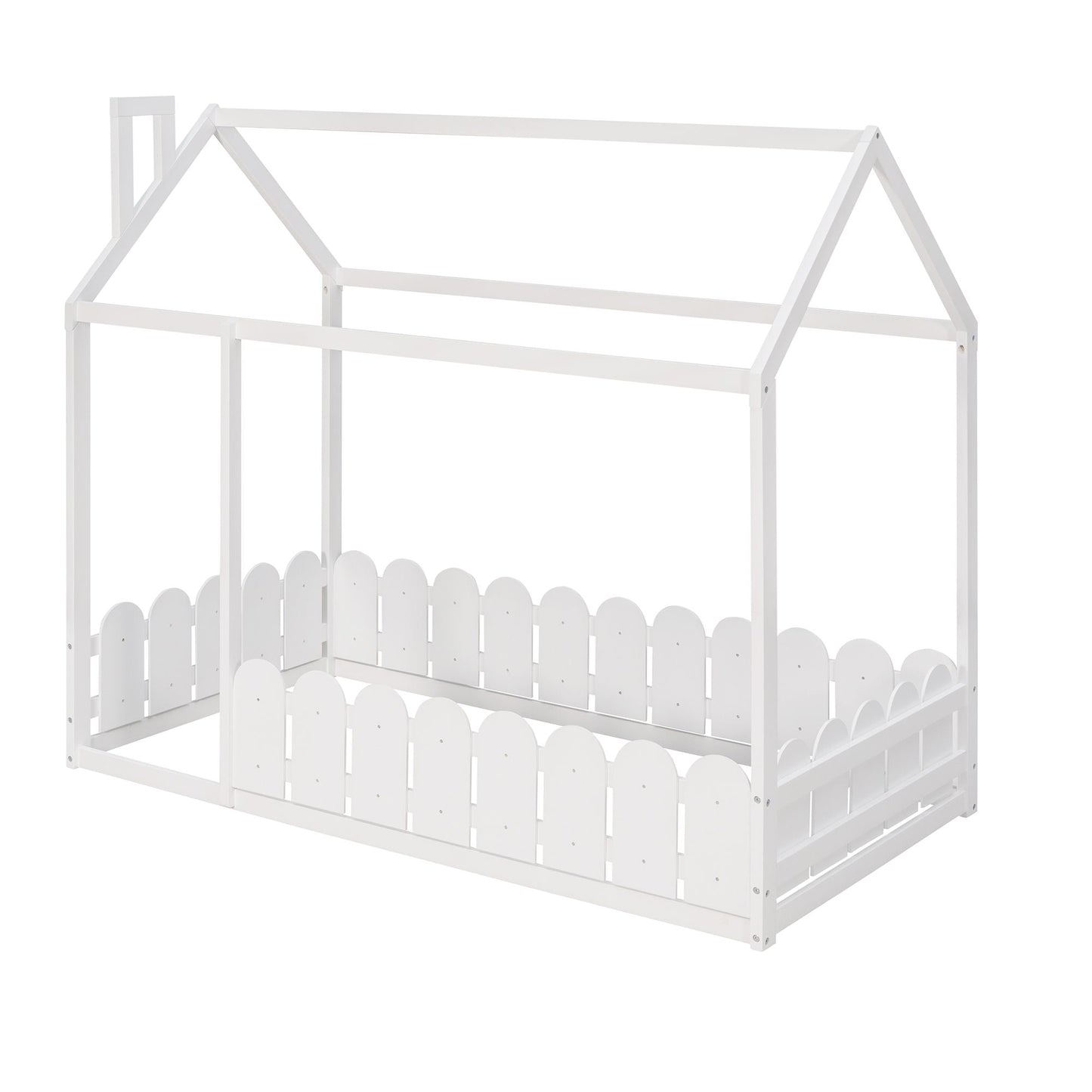 House-Style Twin Wood Bed Frame with Fence for Kids and Teens, Espresso, Gray, White | Just Better Bunk Beds