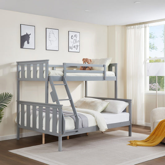Kids Bedroom Twin Over Full Wood Bunk Bed with Flexible Ladder, Gray | Just Better Bunk Beds