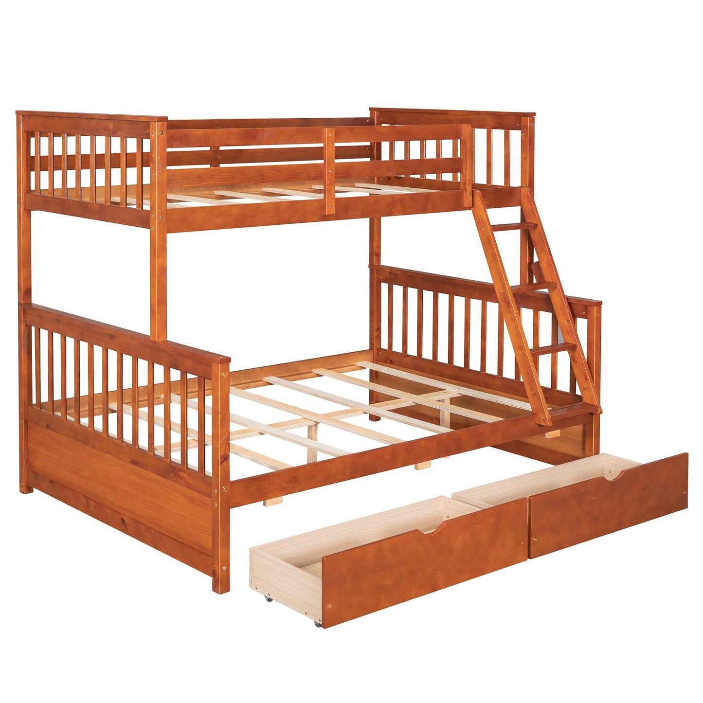 Heavy-Duty Twin Over Full Wood Bunk Bed with Ladders and Two Storage Drawers, White | Just Better Bunk Beds