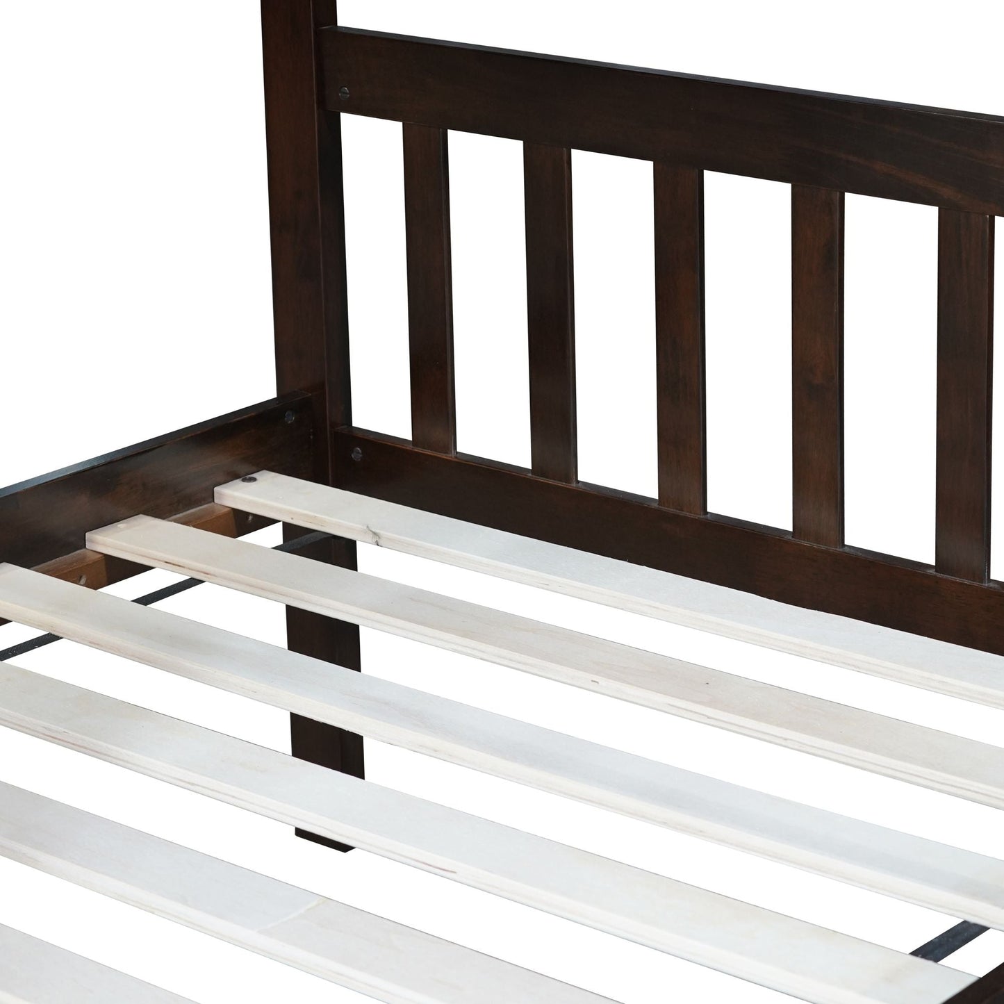 Convertible Twin Over Twin Rubber Wood Bunk Bed with Trundle, Ladder, and Guardrails, Espresso | Just Better Bunk Beds