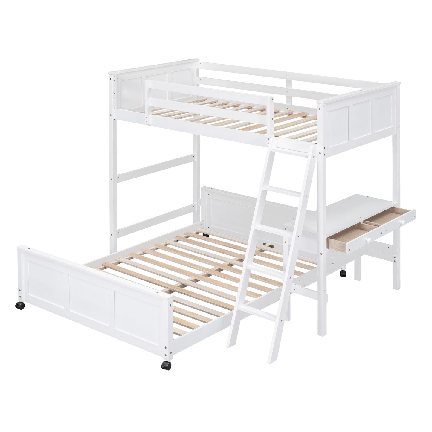 Study Space Twin Over Full Wood Bunk Bed with Desk, White | Just Better Bunk Beds