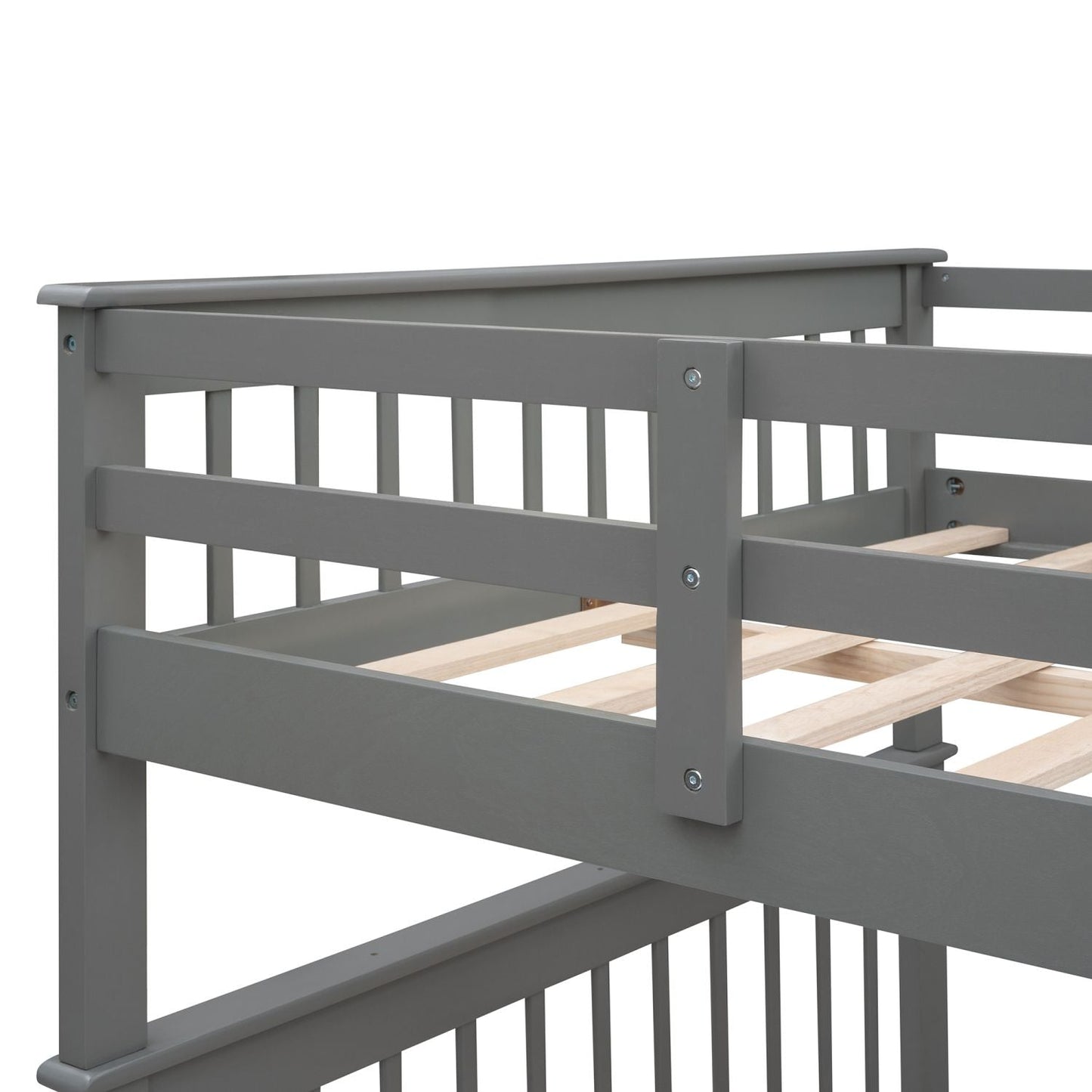 Stairway Full-Over-Full Bunk Bed with Storage and Guard Rail for Bedroom,  Dorm,  Gray