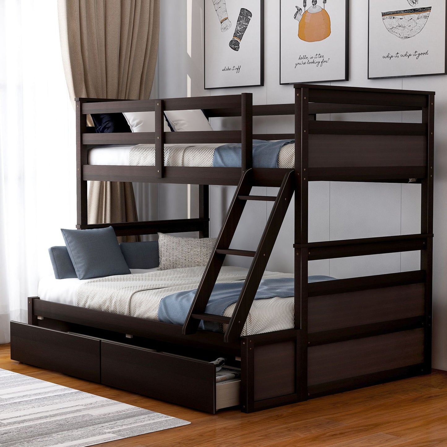Space-Saving Twin Over Full Wood Bunk Bed with Storage, White | Just Better Bunk Beds