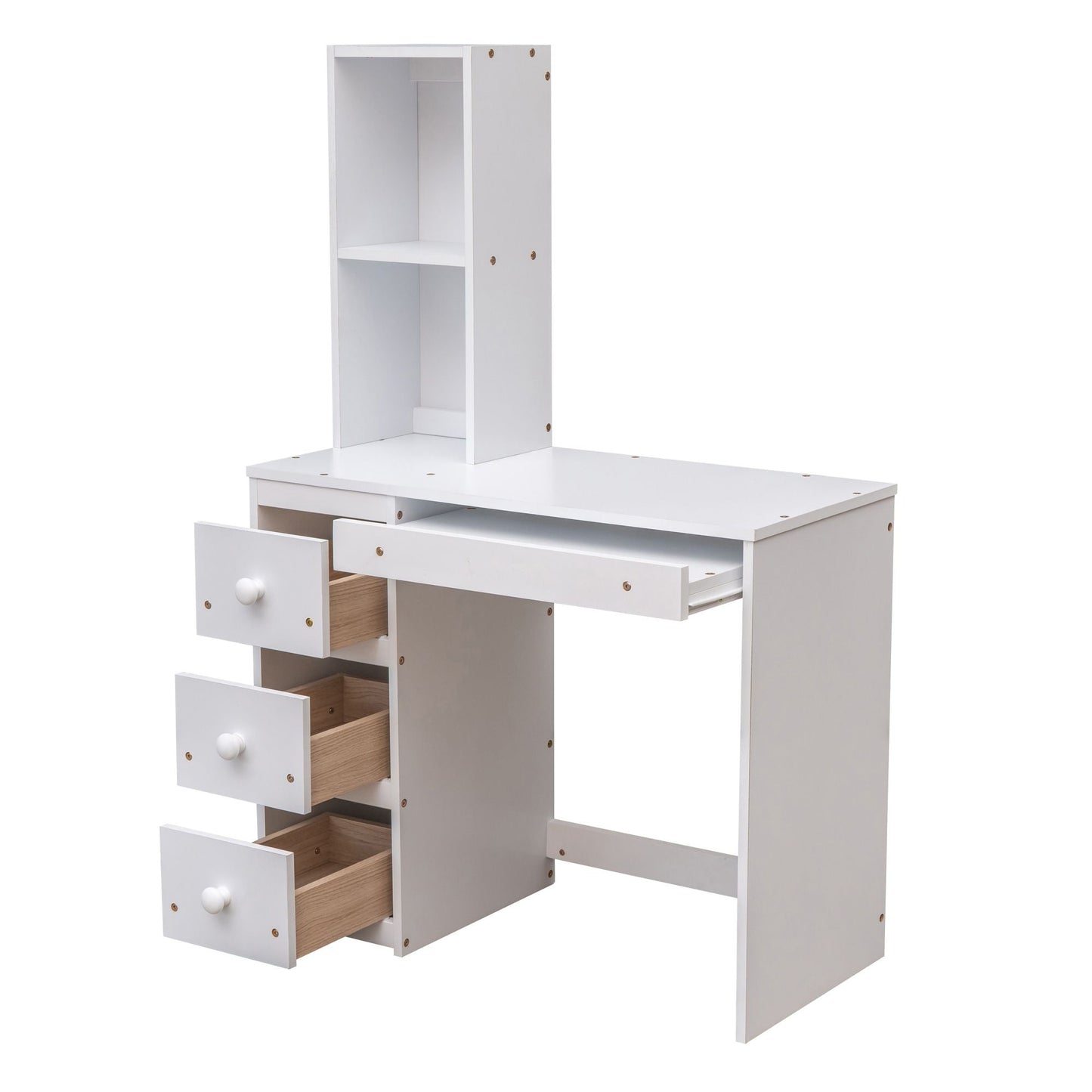 Space-Saving Twin Wood Loft Bed with Stand-Alone Bed, Storage Staircase, Desk, Shelves and Drawers, White | Just Better Bunk Beds