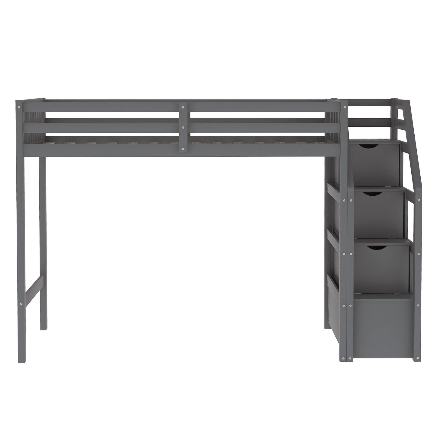 Space-Saving Twin Over Full Wood Loft Bed with Staircase, Gray | Just Better Bunk Beds