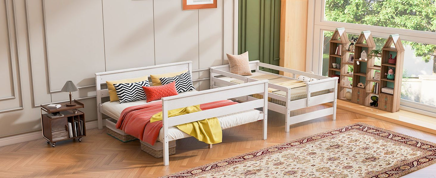 Shared Room Solution Twin XL Over Queen Wood Bunk Bed with Ladder, White | Just Better Bunk Beds