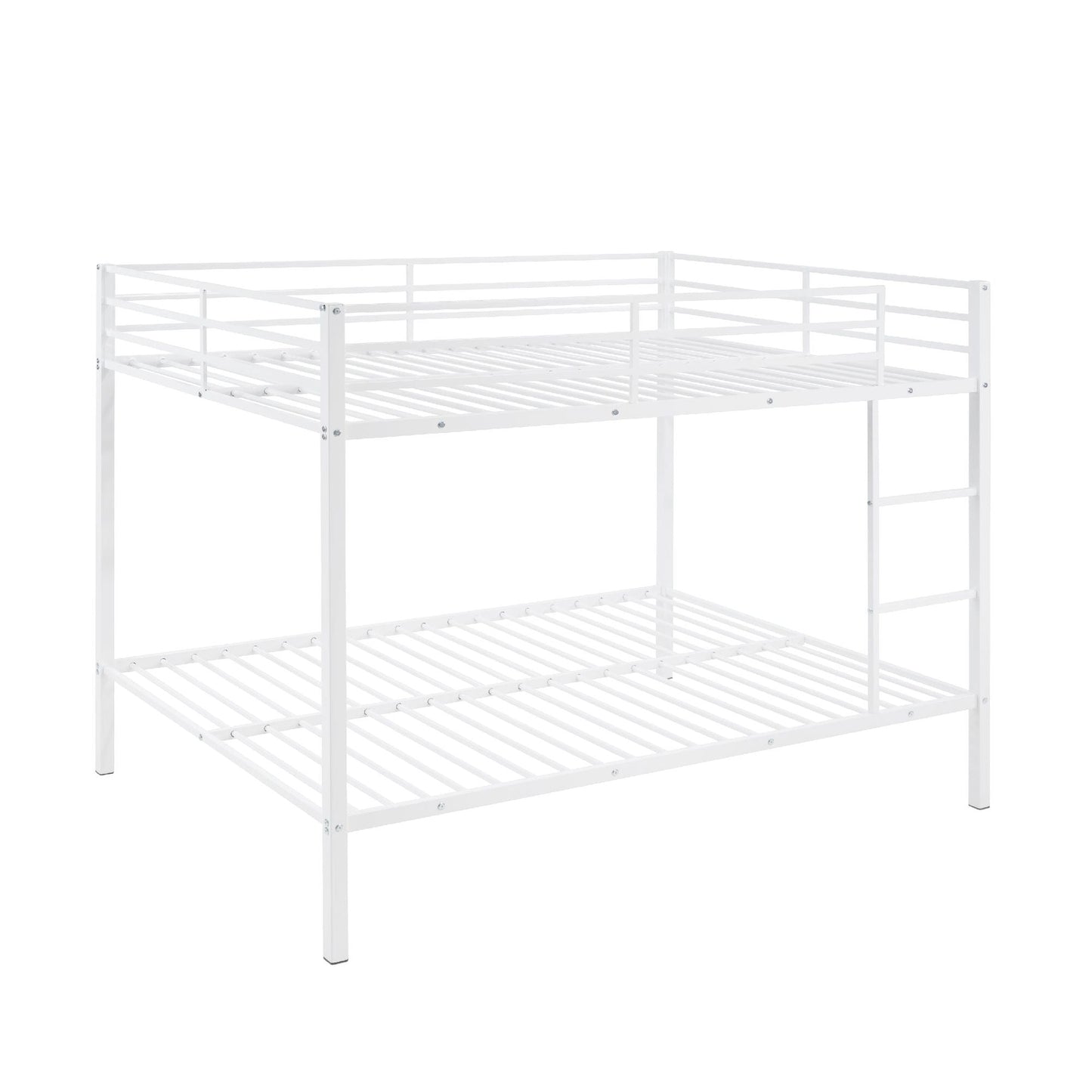 Heavy-Duty Full Over Full Metal Bunk Bed with Built-In Ladder and Safety Guard Rail, White | Just Better Bunk Beds