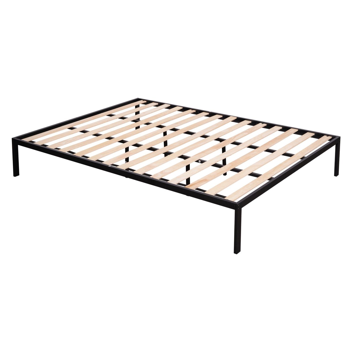 Heavy-Duty Twin Over Full Metal and Wood Bunk Bed with Shelves, Grid Panel, and Noise-Free Wood Slats, Black | Just Better Bunk Beds