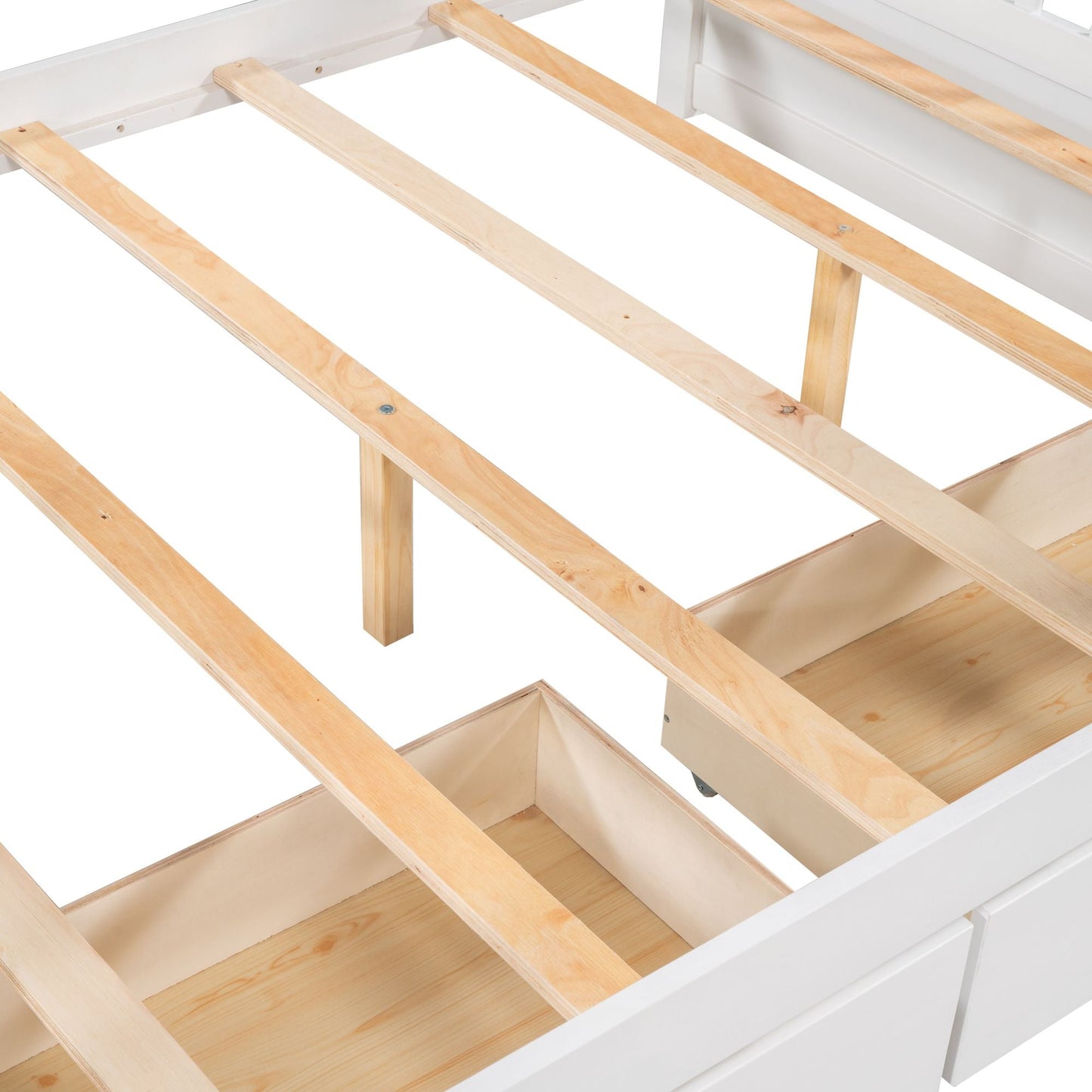 Spacious Full Over Full Wood Bunk Bed with Ladders and Two Storage Drawers, White | Just Better Bunk Beds