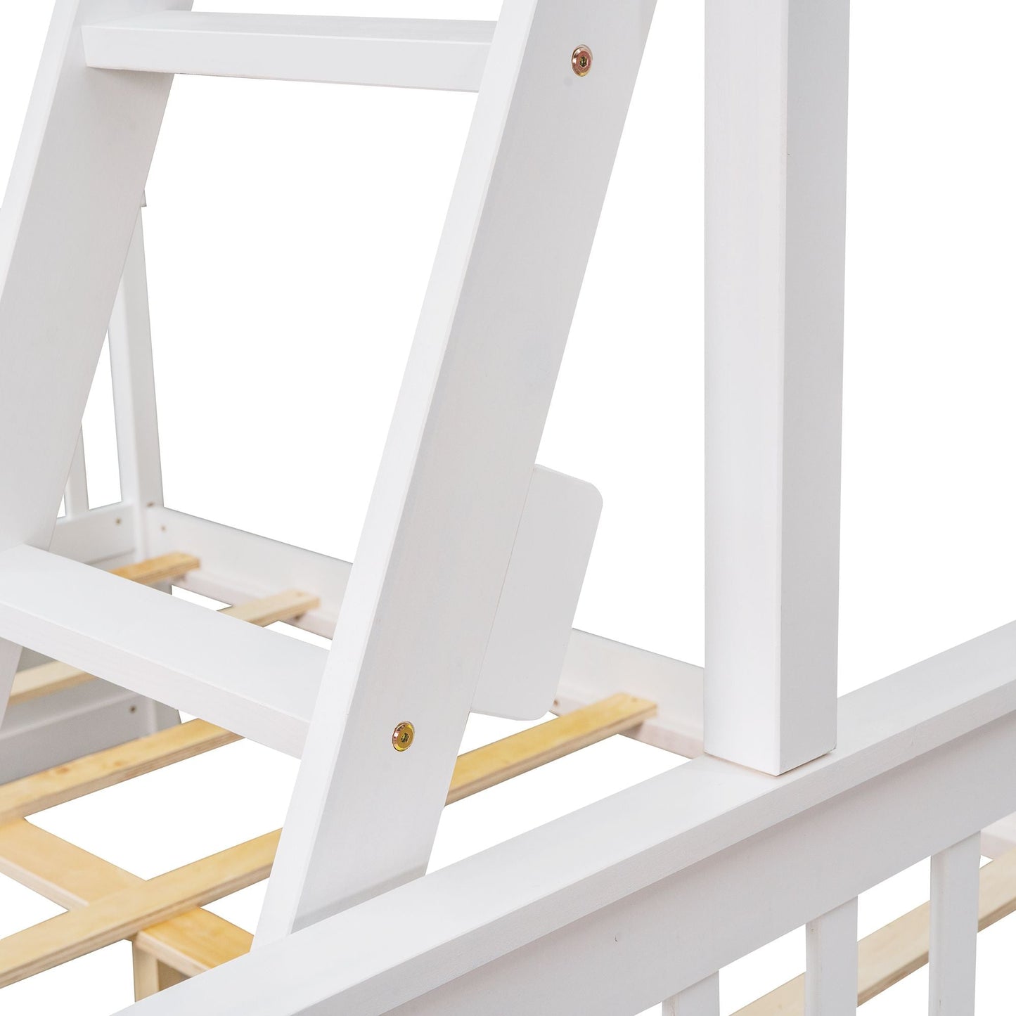 Heavy-Duty Twin Over Full Wood Bunk Bed with Ladders and Two Storage Drawers, White | Just Better Bunk Beds