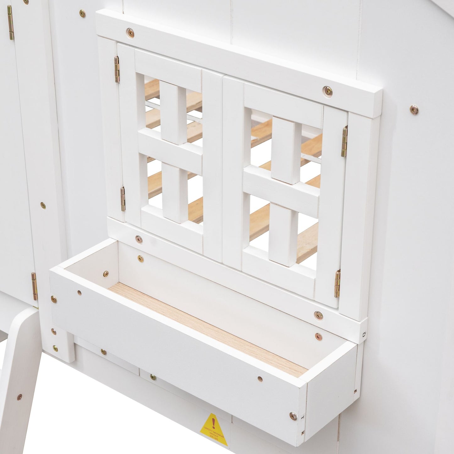 House-Style Twin Over Twin Wood Bunk Bed with Roof, Window, Door, and Ladder, Multiple Colors | Just Better Bunk Beds